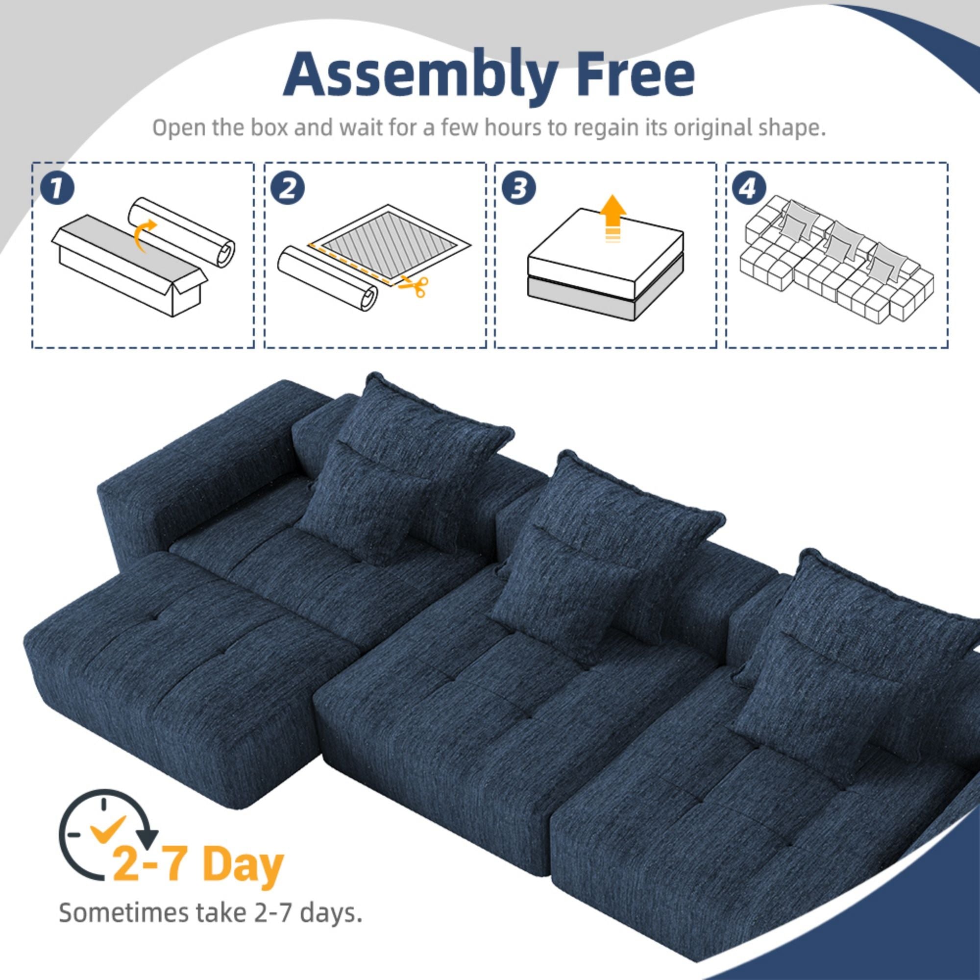Modern Oversized Diy Combination Modular Sectional Sofa & Pillows