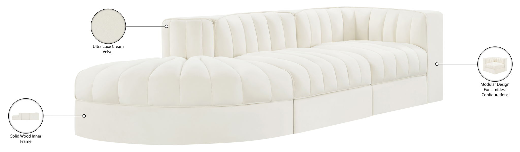 Rummi - Velvet Performance Fabric Upholstered 3 Piece Modular Sectional
