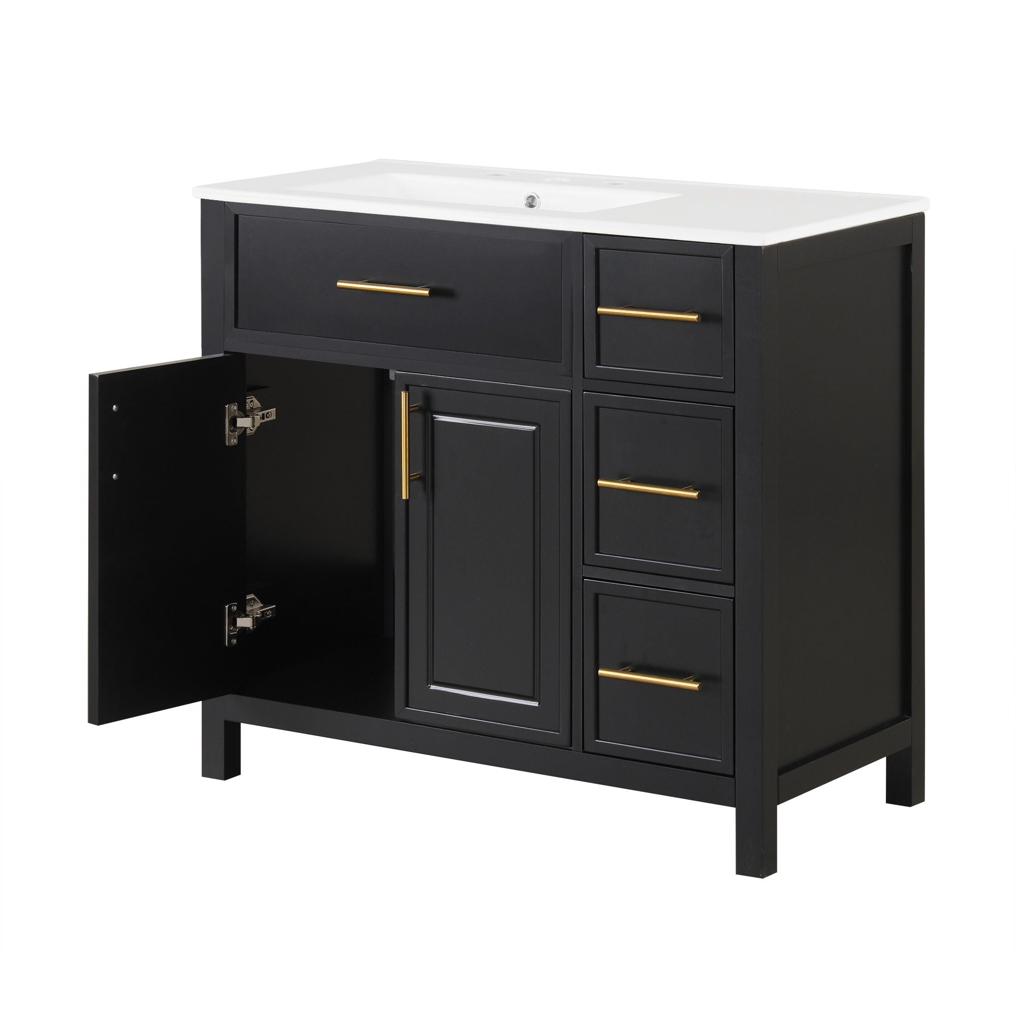 Modern Bathroom Vanity With Sink Top, 2 Doors And 3 Drawers
