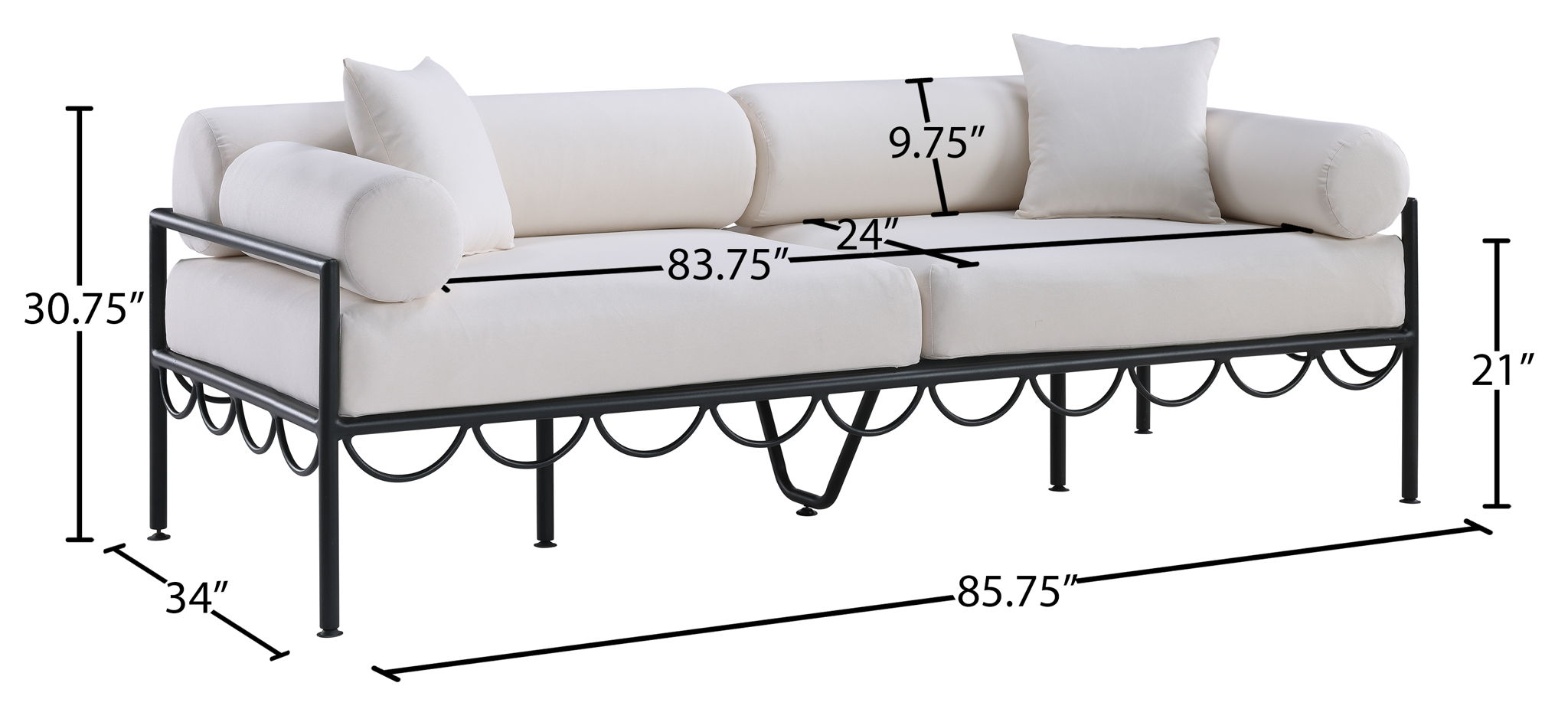 Portofino - Resilient Water Repellent Fabric 85.75" Upholstered Outdoor Patio Sofa