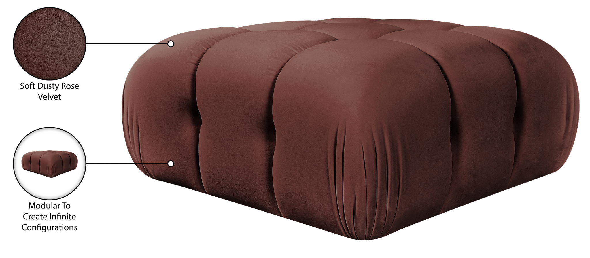 Orin - Velvet Performance Fabric Upholstered Modular Ottoman