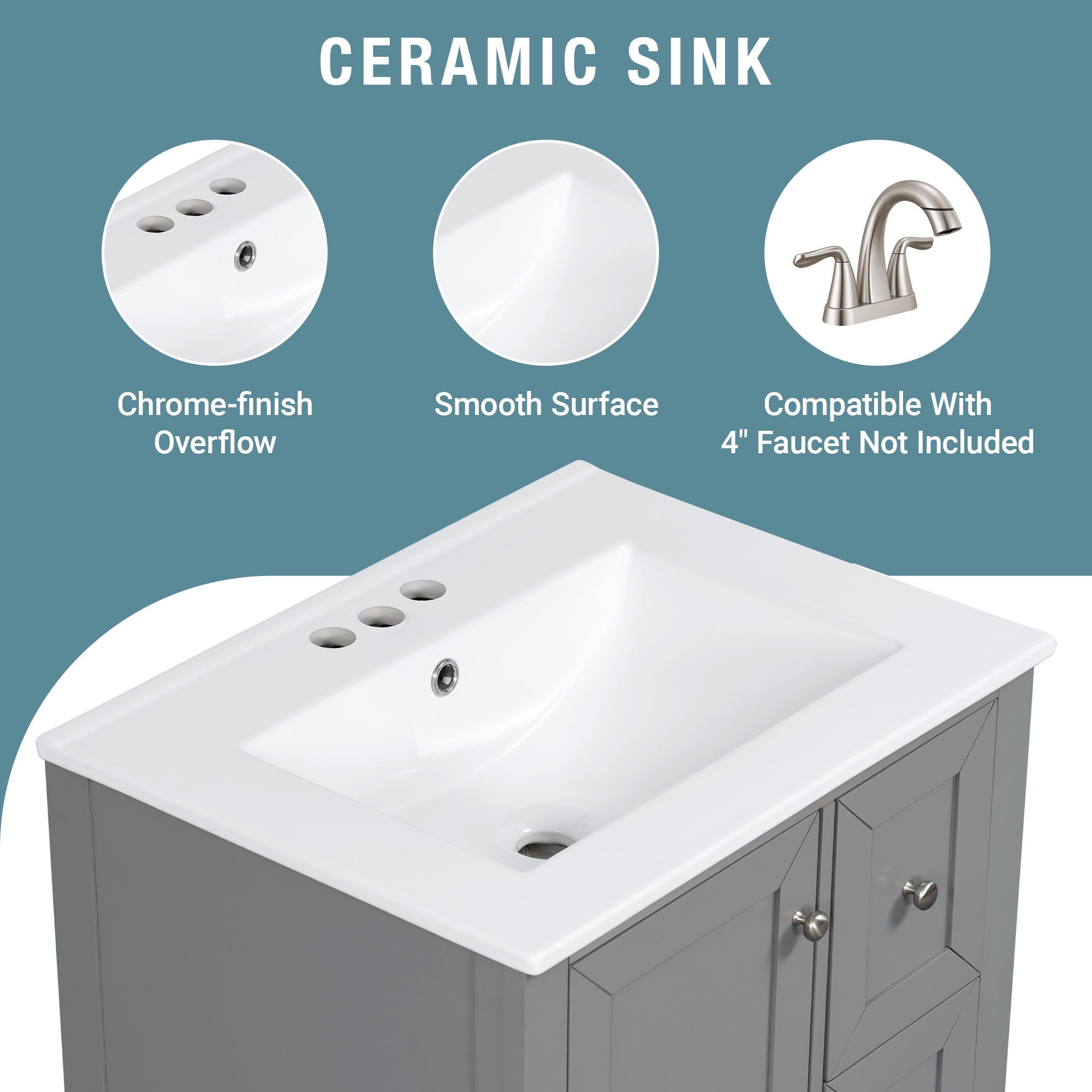 Modern Bathroom Vanity With Sink, Freestanding Cabinet With Drawers And Shelves