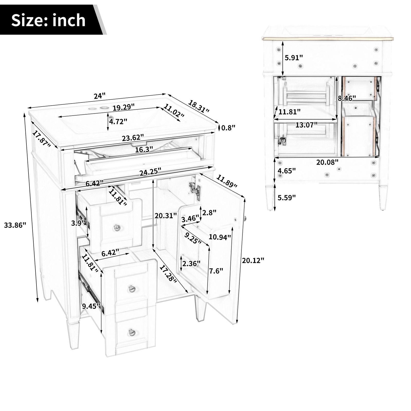 Bathroom Vanity With Top Sink, Storage Cabinet With 2 Drawers And Tip-Out Drawer