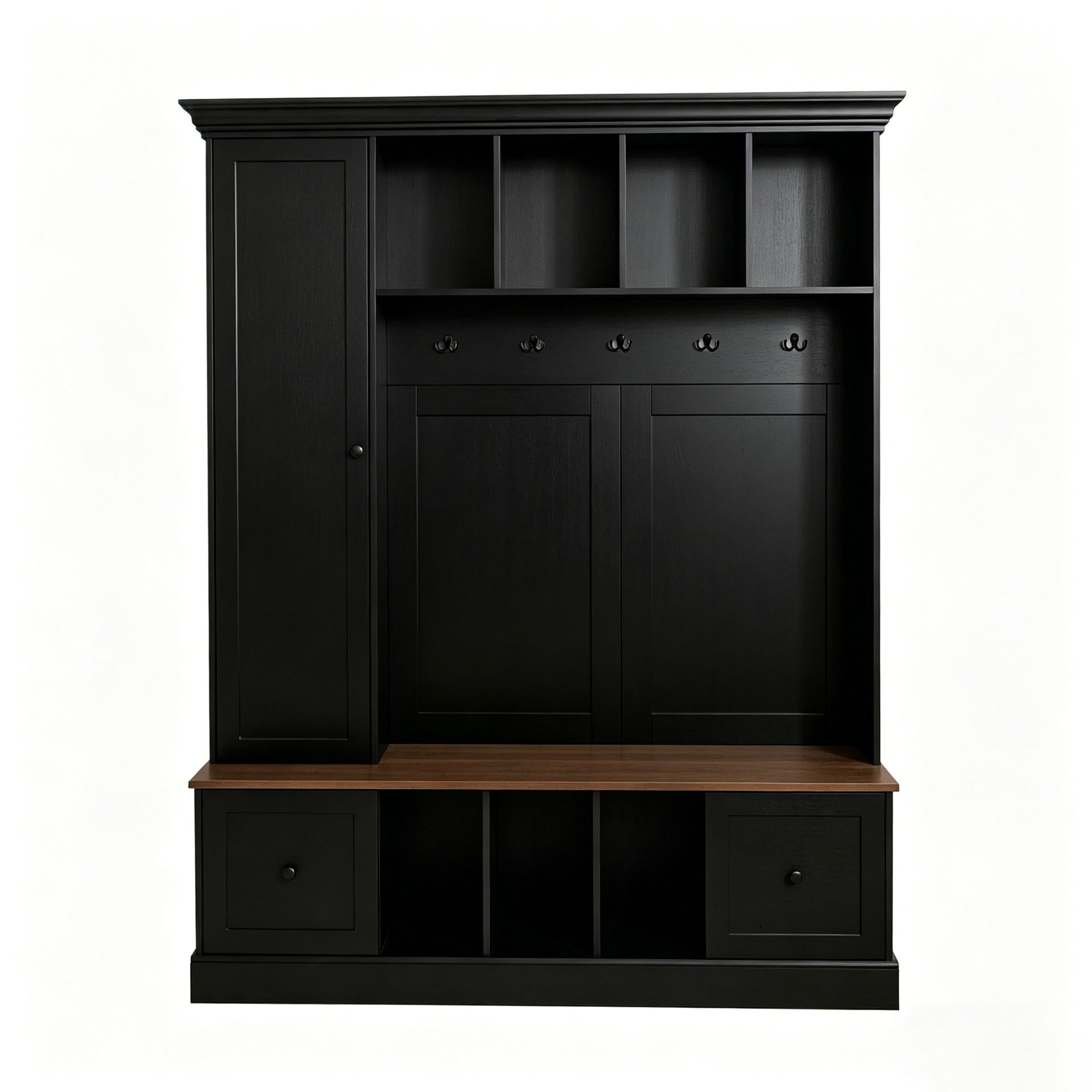 Hall Tree With Shoe Storage Bench, Entryway Coat Rack With 5 Hooks
