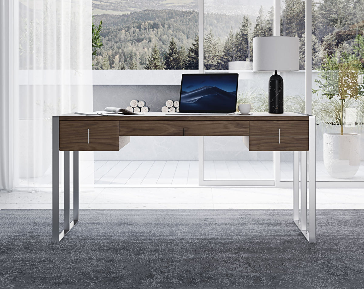 Orcutt - Modern Walnut & Stainless Steel Desk
