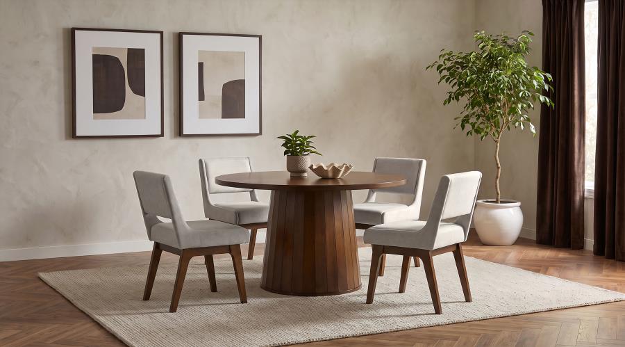 Galindo 5-piece 52-inch Round Dining Set Light Grey and Walnut