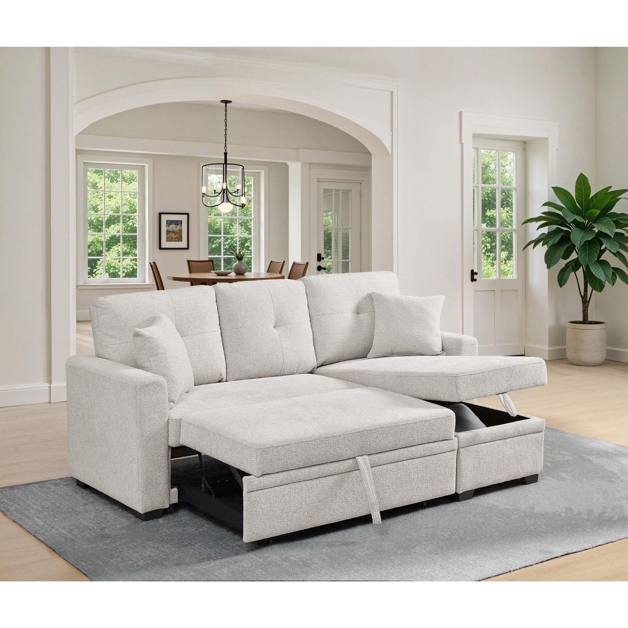 Upholstered Sectional With Pull Out Bed And Chaise Storage