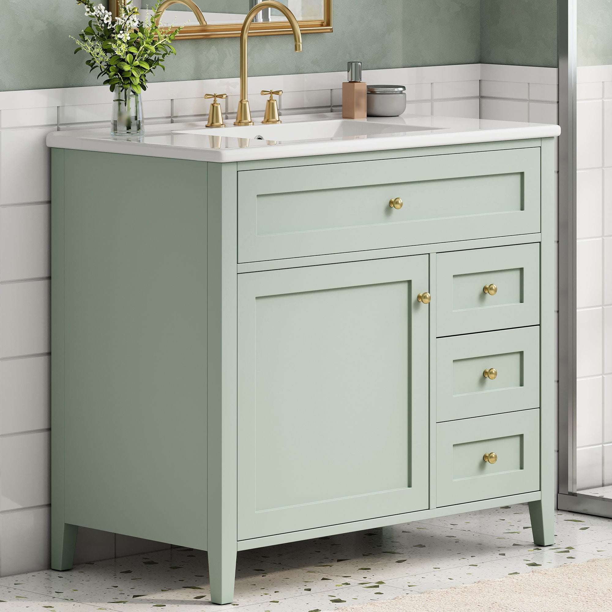 Bathroom Vanity With Sink, Cabinet With 3 Drawers And Adjustable Shelf