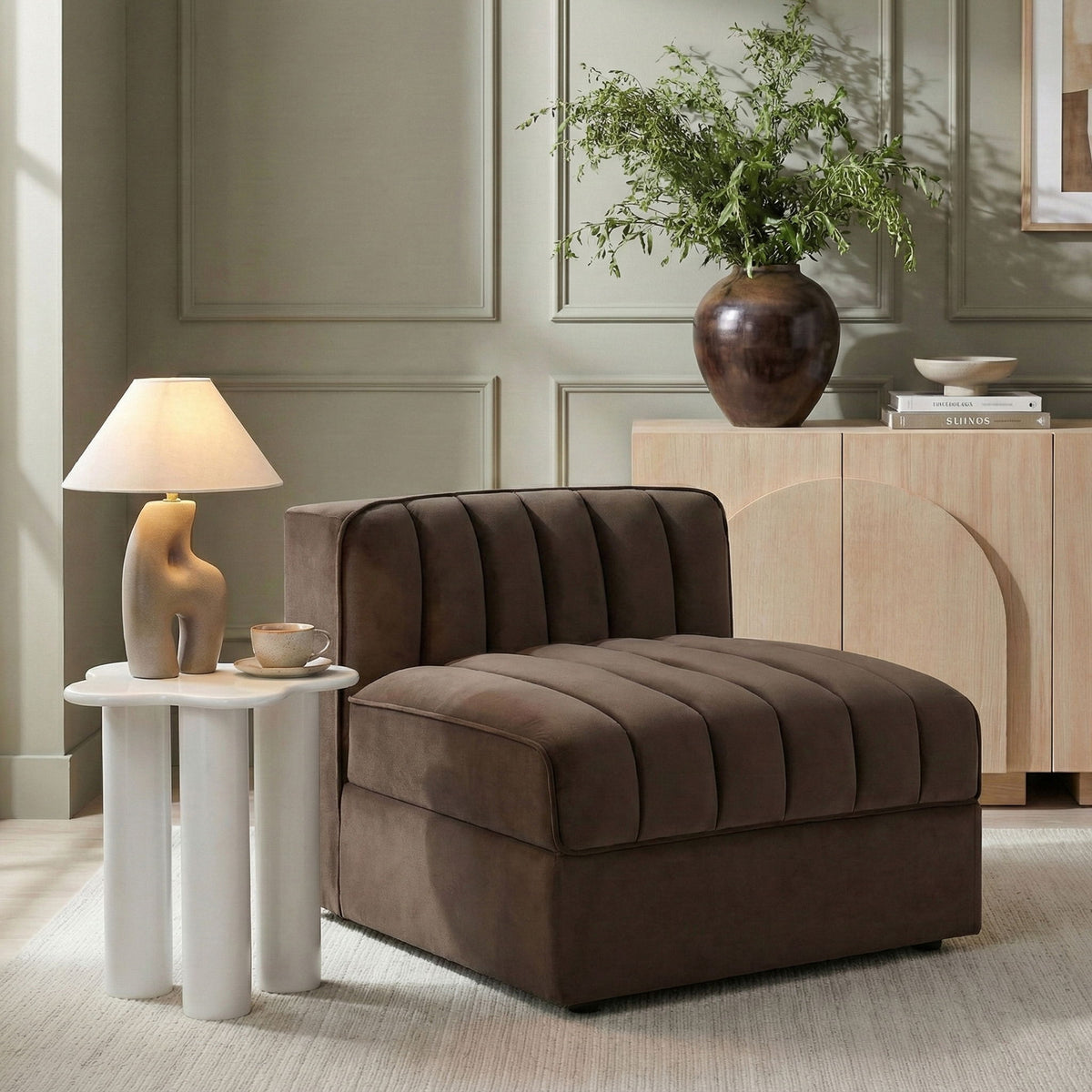 Rummi - Velvet Performance Fabric Upholstered Modular Armless Chair