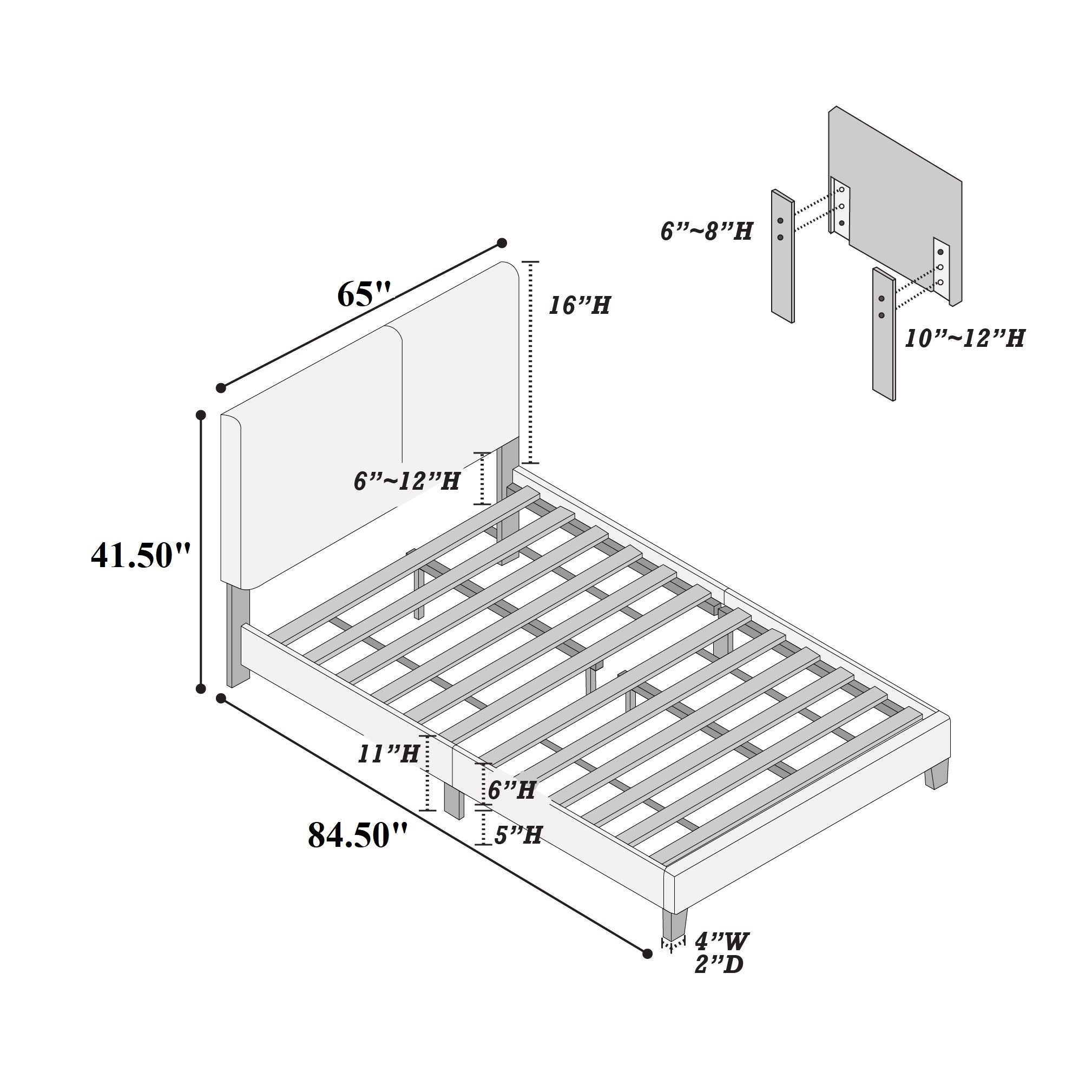 Upholstered Bed With Adjustable Headboard