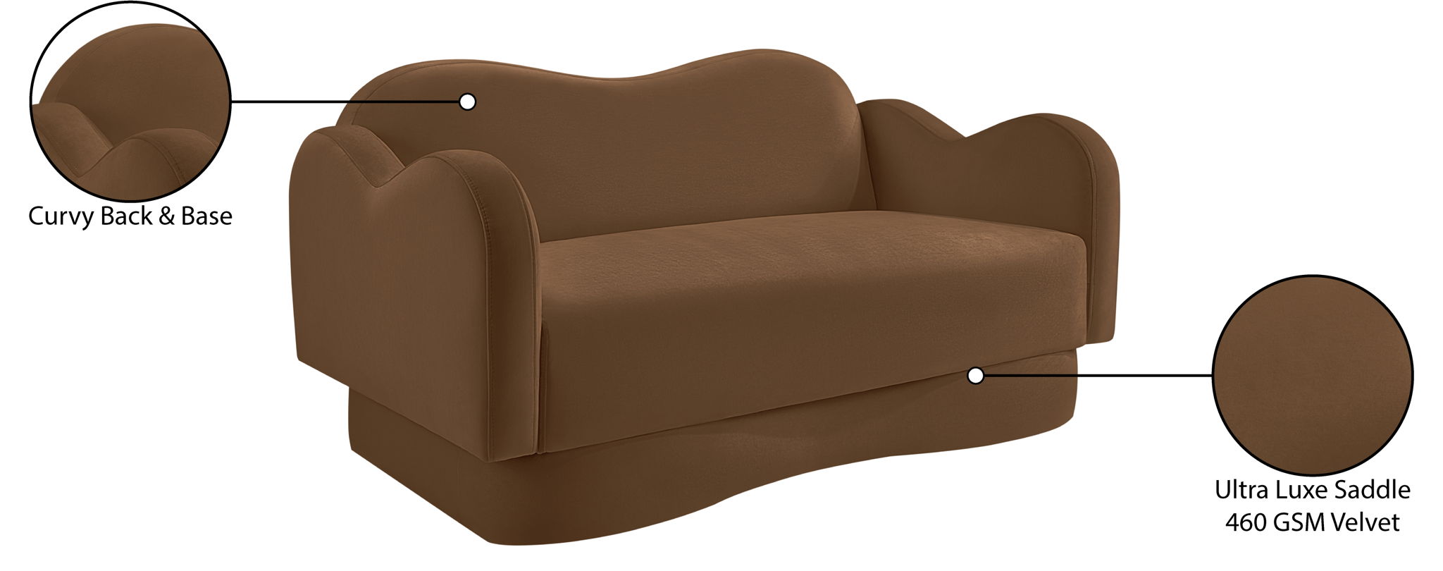 Bloom - Velvet Loveseat - Saddle