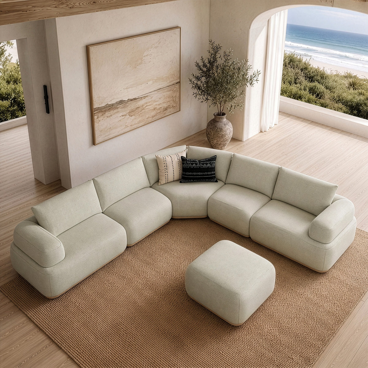 Evans - Contemporary Off-White Fabric Modular Sectional Sofa-6-Piece Sectional - original 1