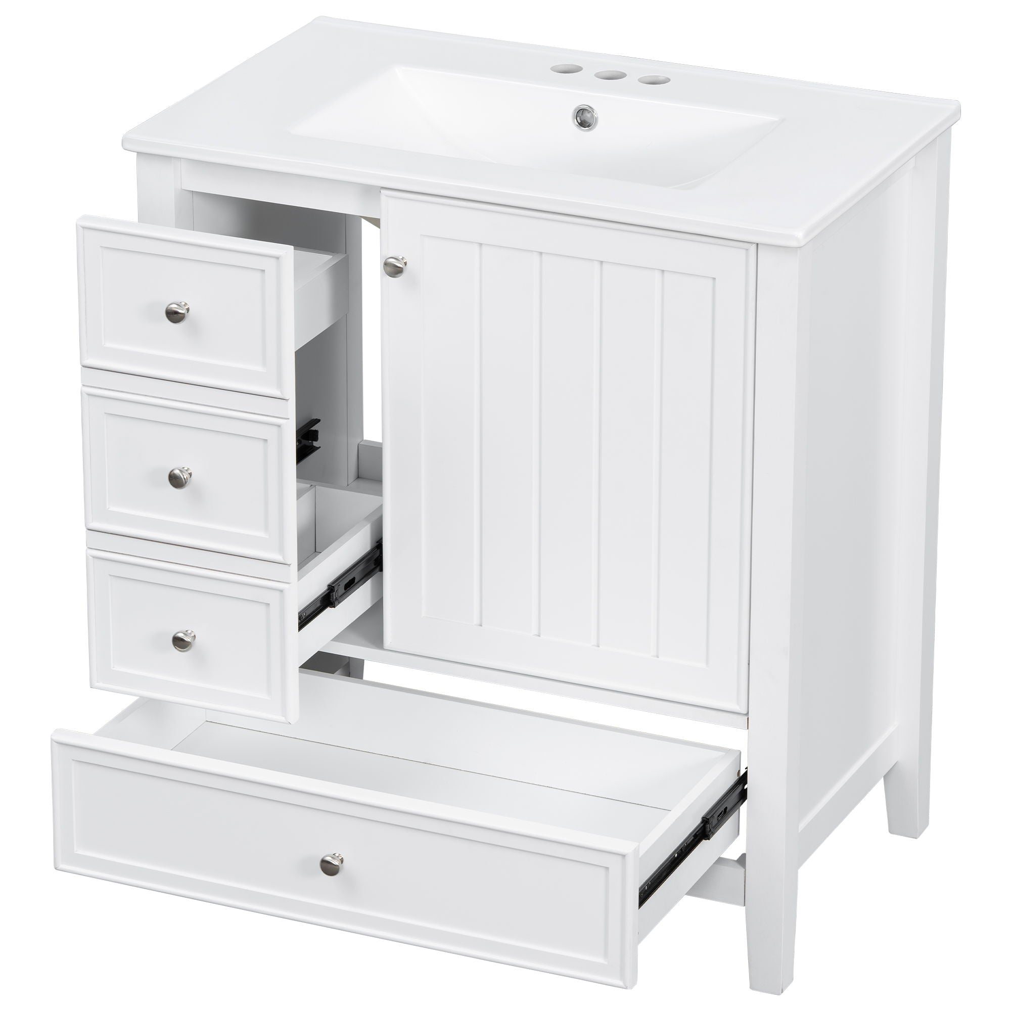 Modern Bathroom Vanity With Sink, 1 Cabinet & 3 Drawers