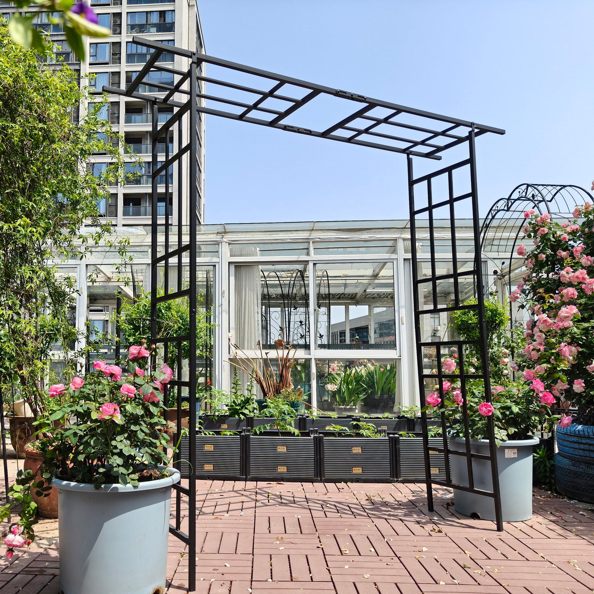 Garden Arch With Adjustable Width Climbing Plants Support - Black