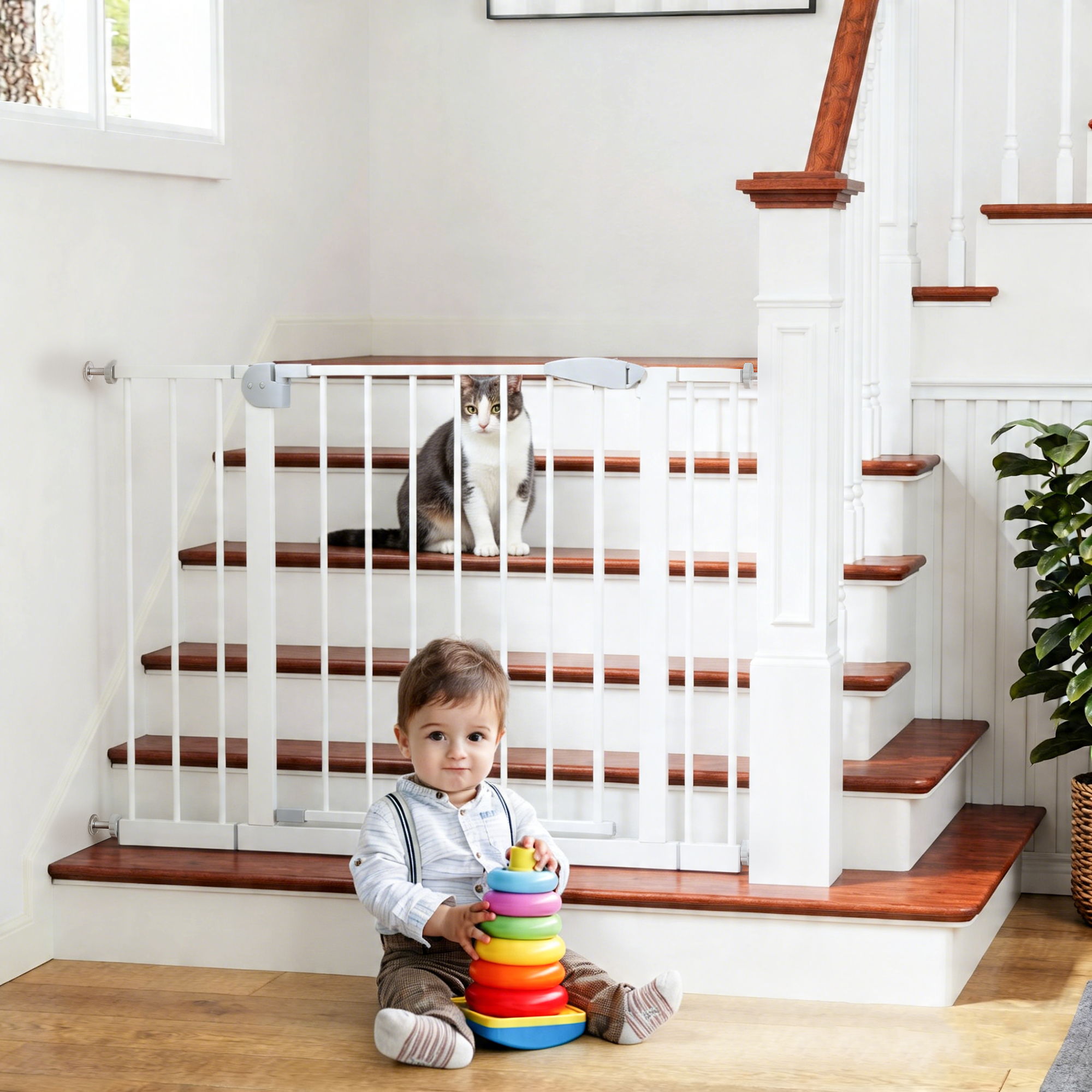 Pressure Mounted Baby Gate For Stairs - White