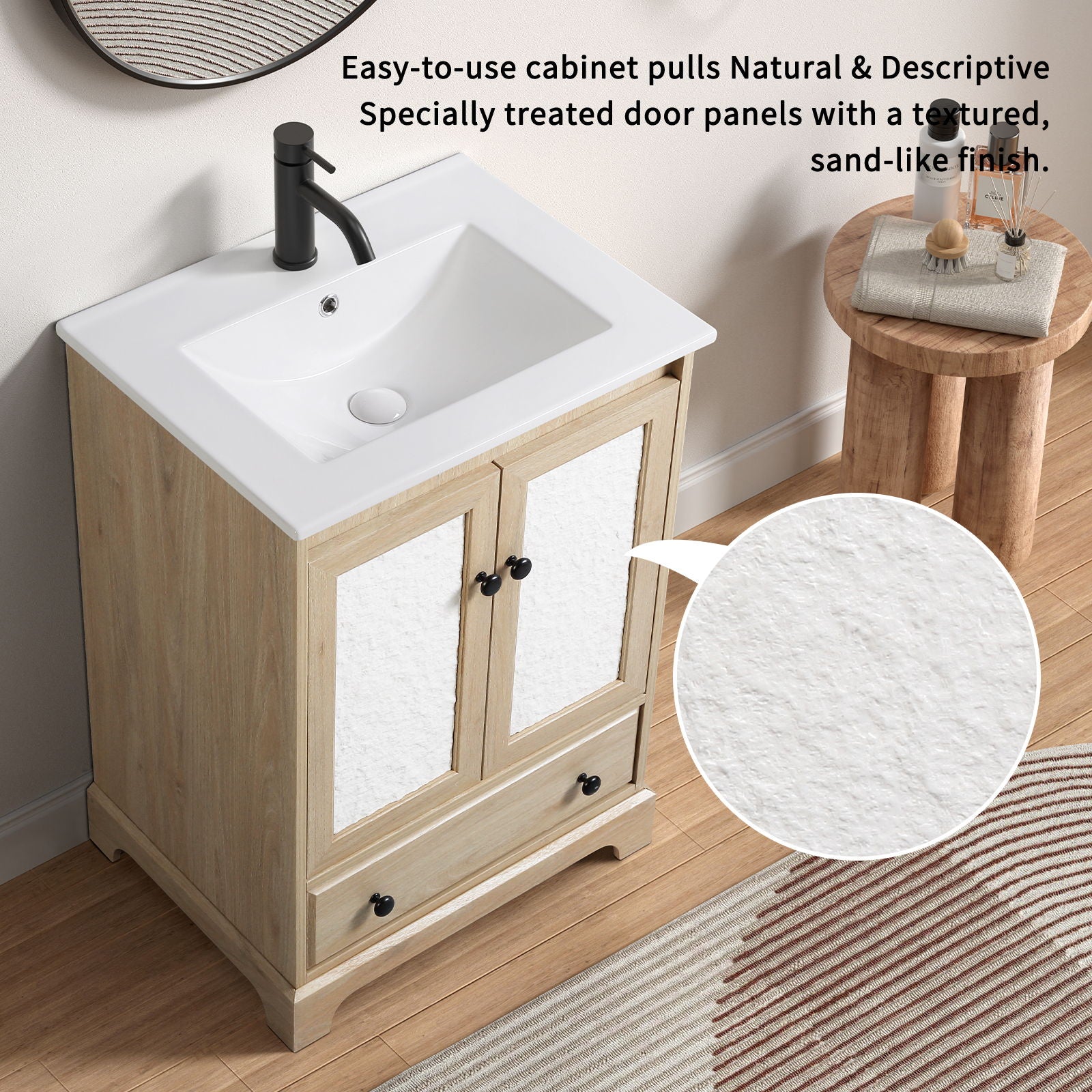 Bathroom Vanity With Basin 1 Drawer, Particle Board Construction, Free Standing Storage - Brown