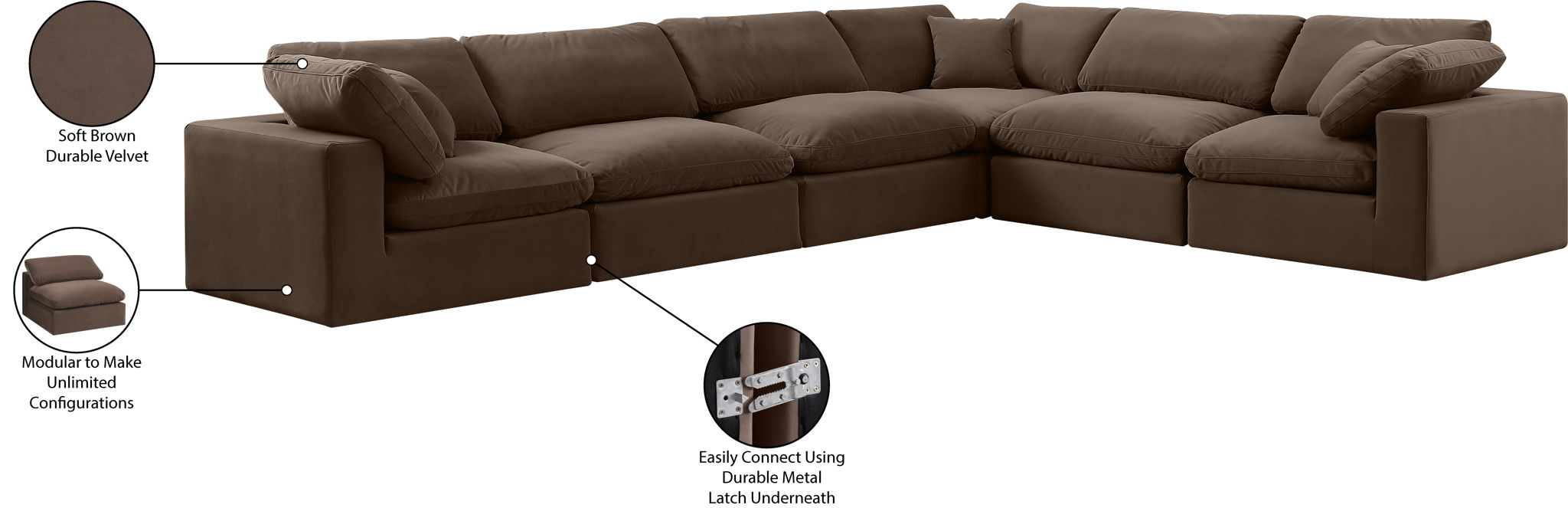 Comfy - 6 Piece Velvet Modular Corner Sectional