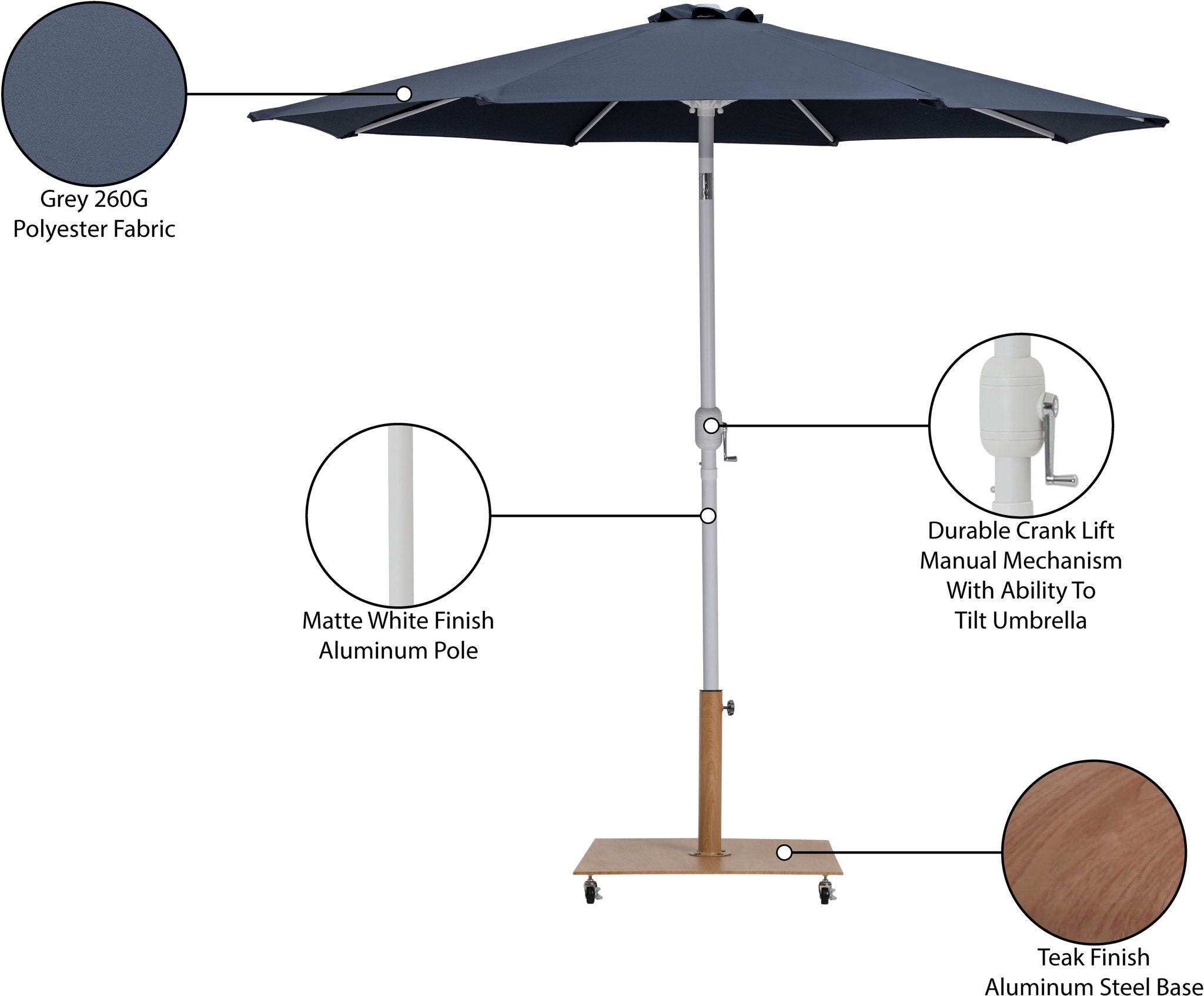 Fiji - Aluminum Patio Umbrella With Square Teak And White Base