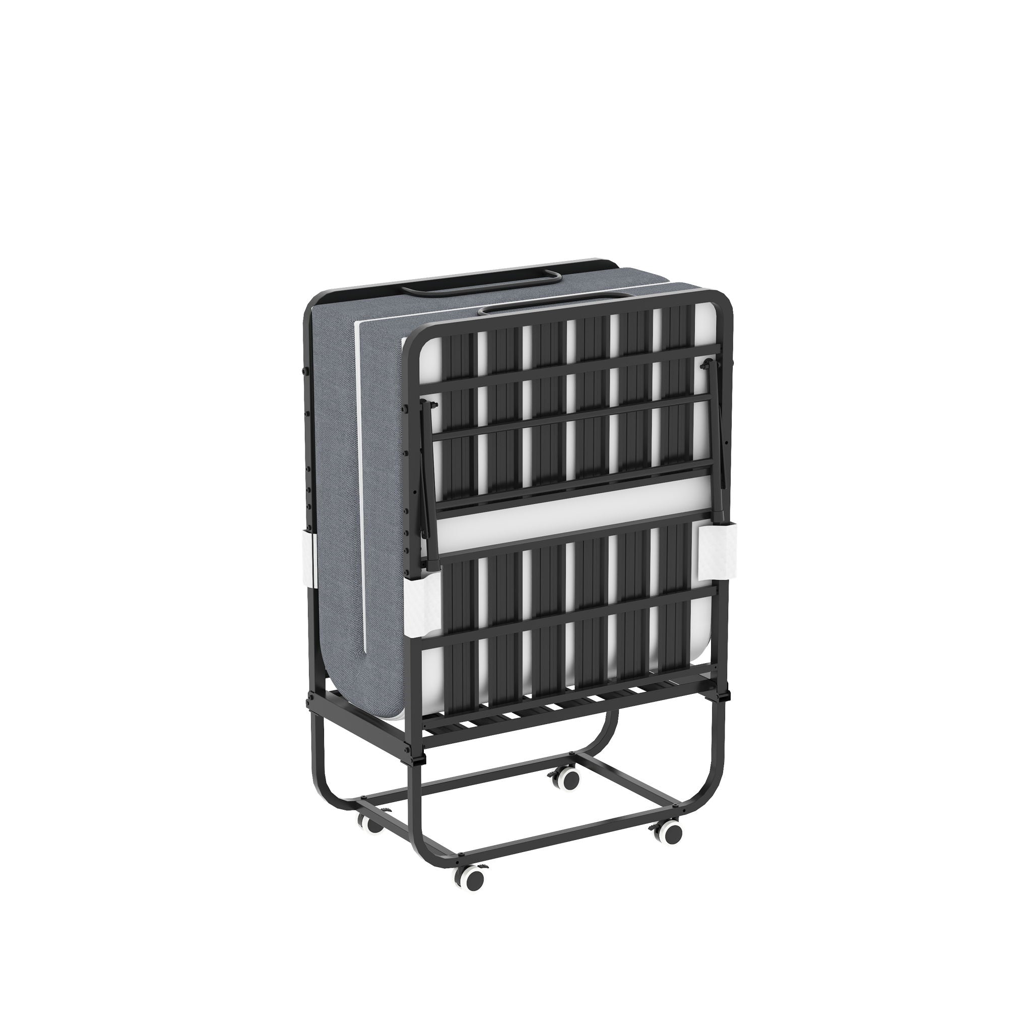 Twin Folding Bed With Memory Foam Mattress, On Wheels, Portable Bed For Adults & Guests - Black