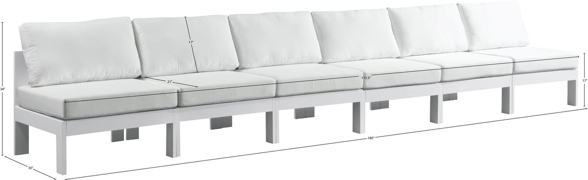Nizuc - Outdoor Patio 6 Seat Armless Modular Sofa With White Frame
