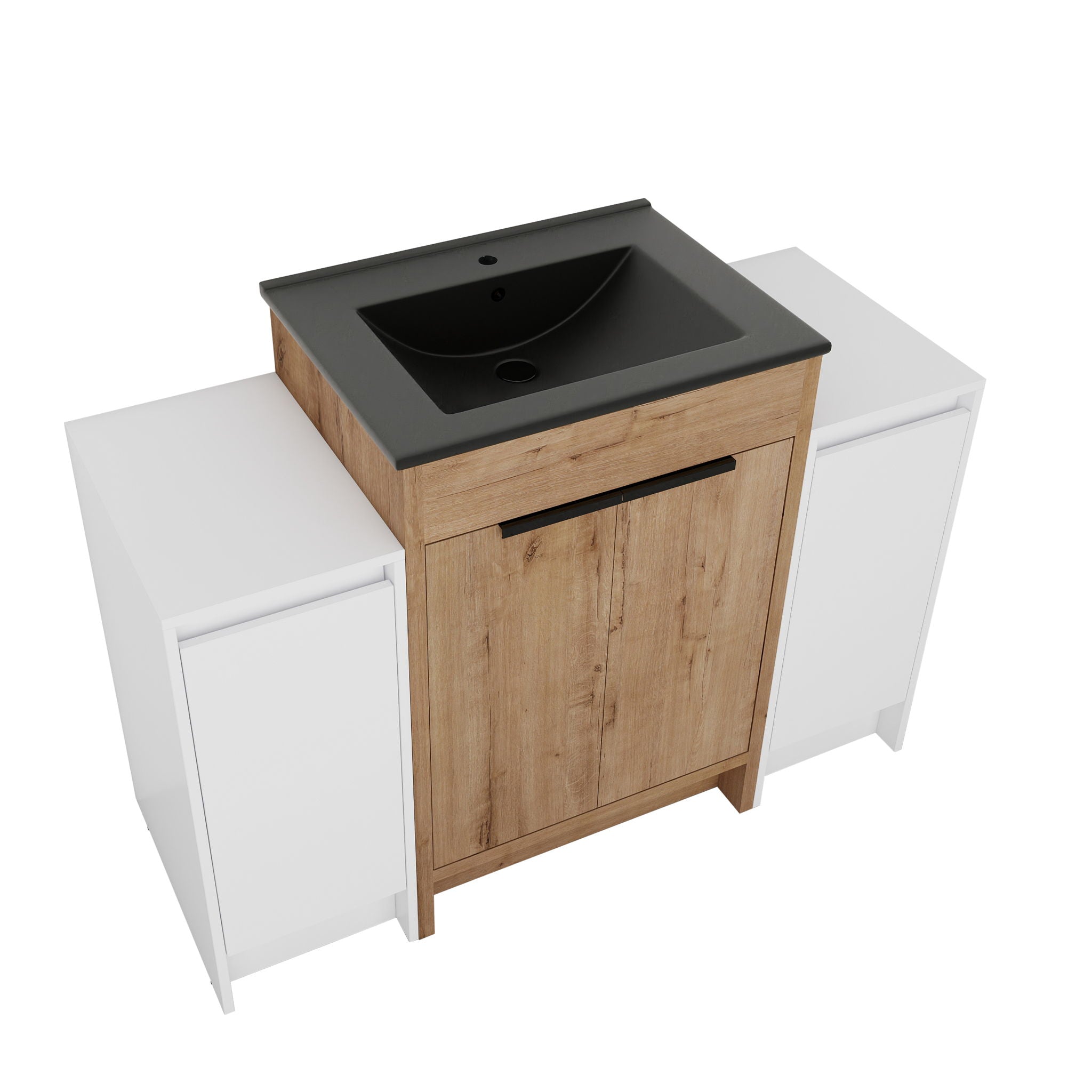 48" Freestanding Bathroom Vanity With Sink And 2 Storage Cabinets, Soft Closing Door - Glossy White / Imitative Oak
