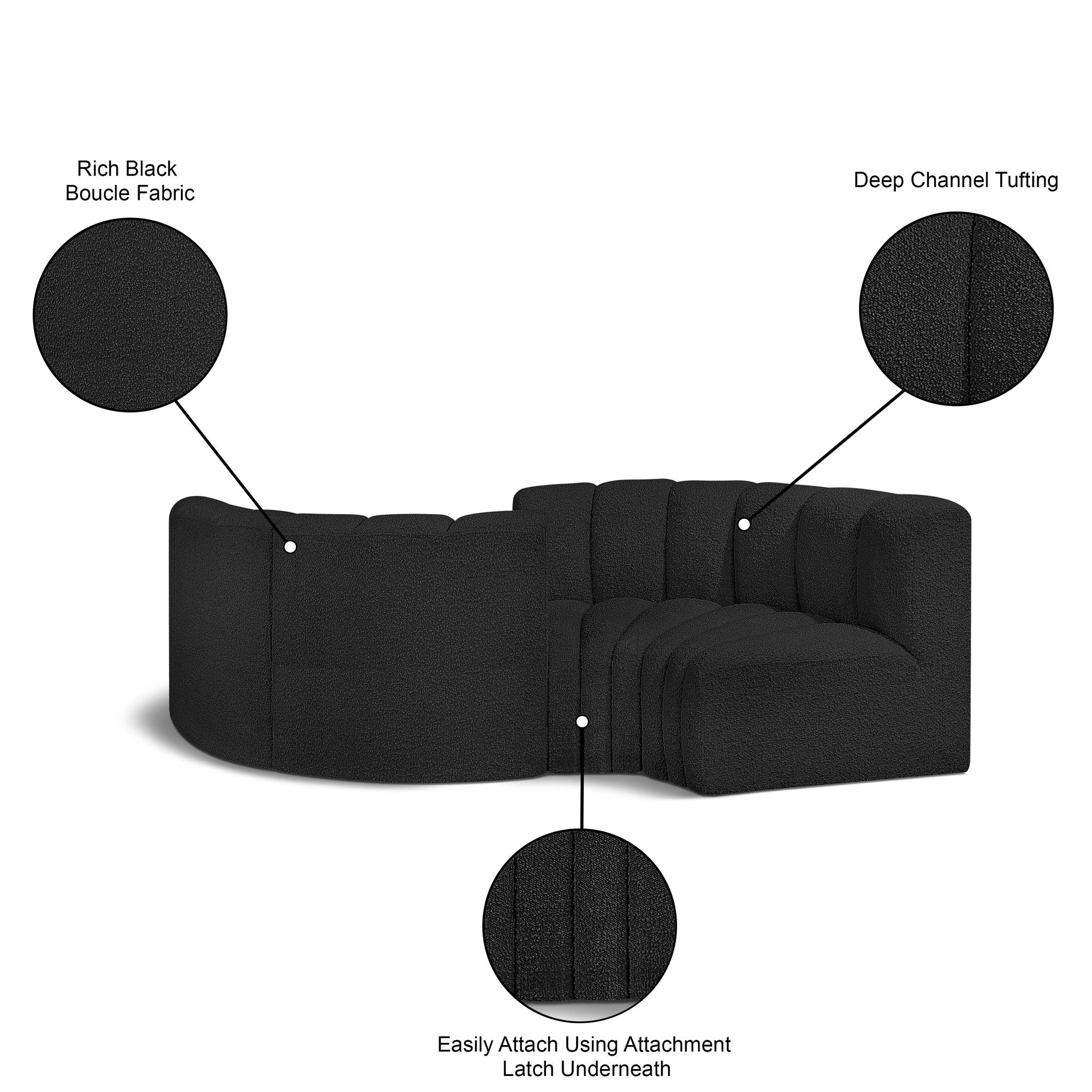 Arc - Boucle Fabric 4 Piece Curved Modular Sofa
