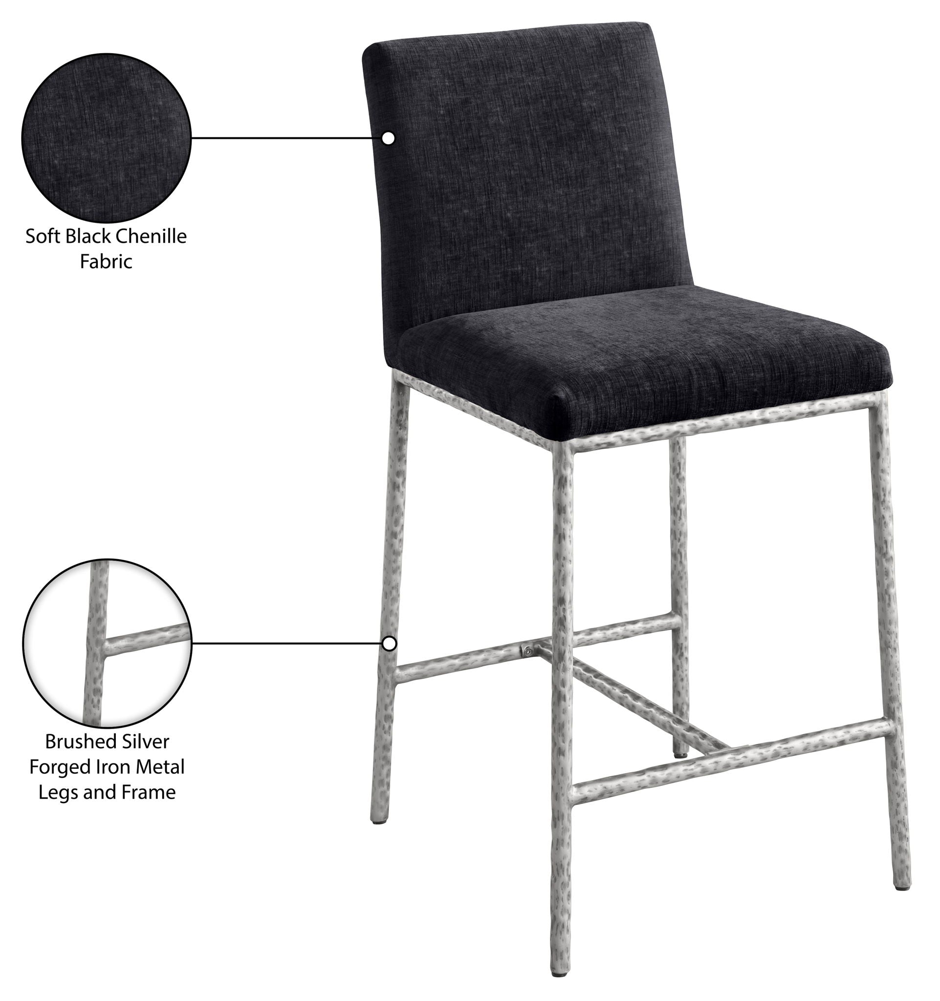 Reeves - Chenille Fabric Upholstered Counter Stool (Set of 2) - Silver Base