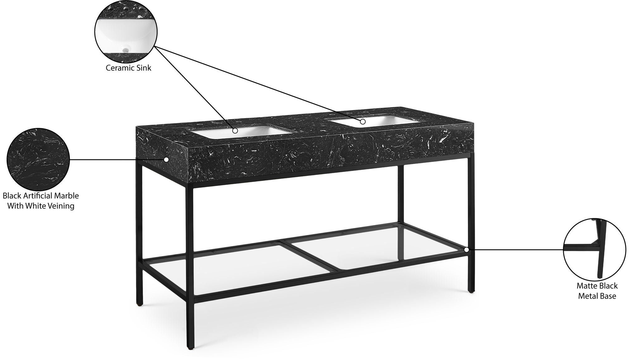 Marmo - Engineered Marble Bathroom Vanity With Black Base