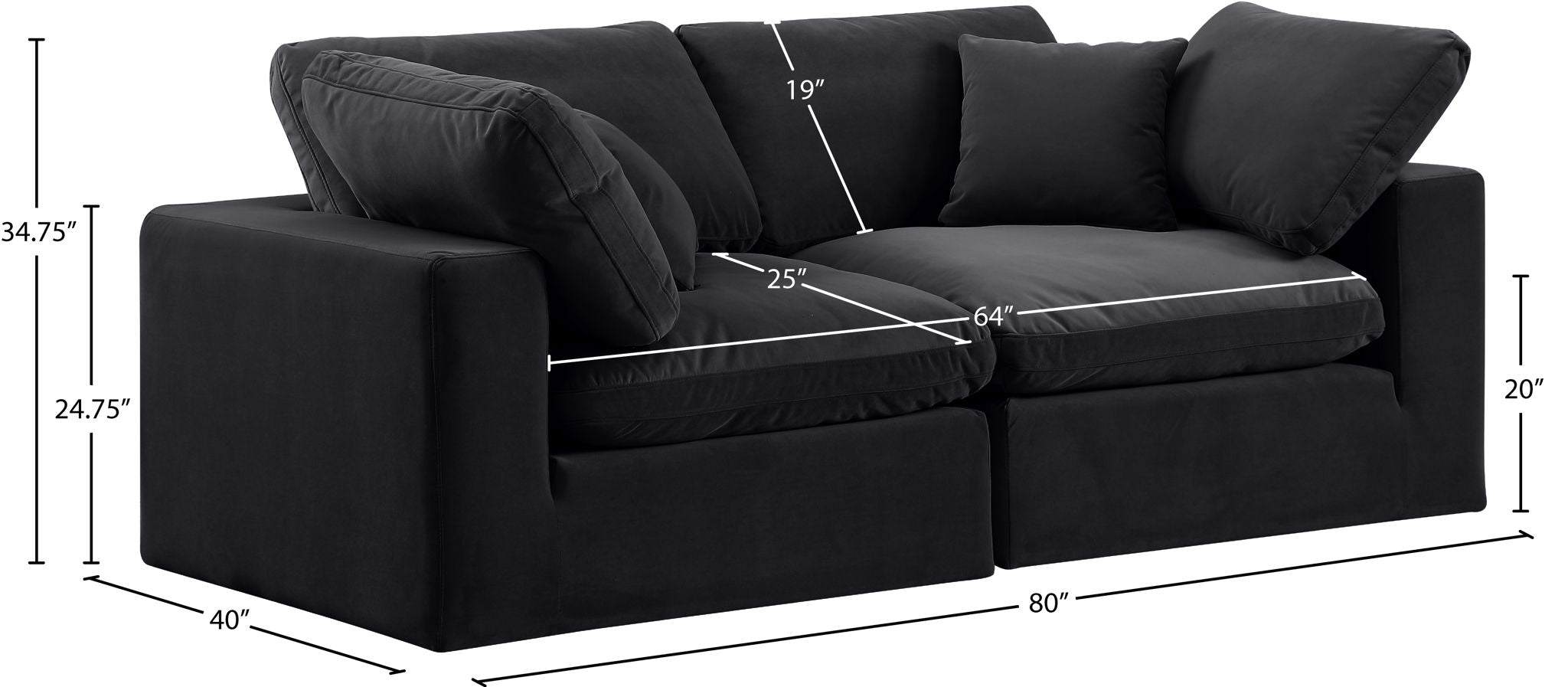 Comfy - Velvet Modular Sofa 2 Seats