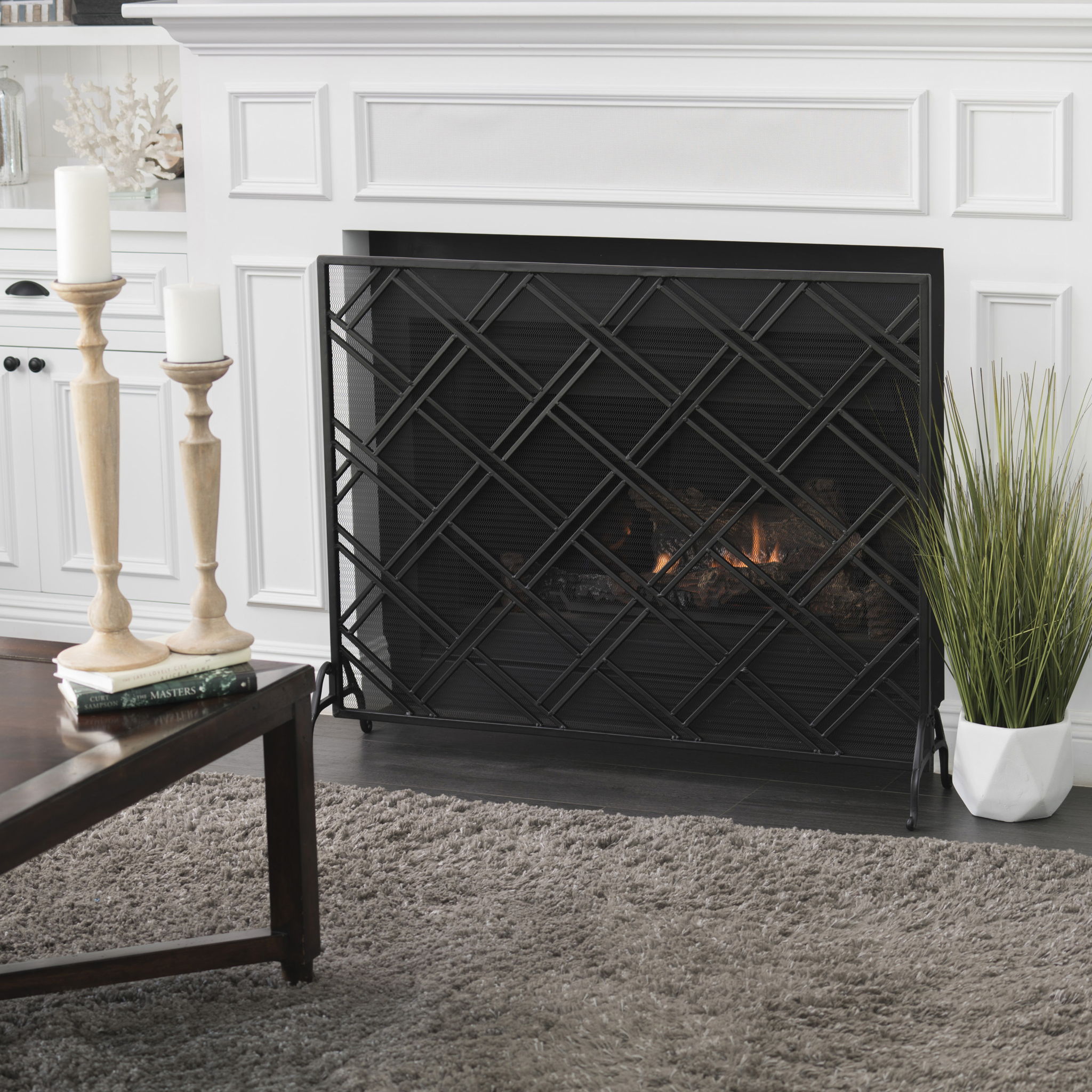 Elegant Design Fire Screen Protective Barrier Iron - Black