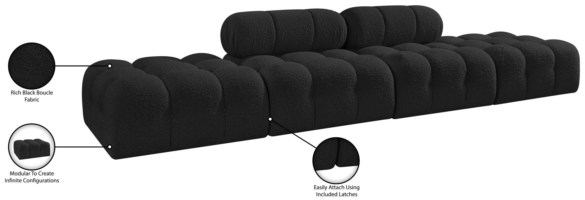 Ames - 4 Piece Boucle Upholstered Modular Sofa With 2 Backless Seats