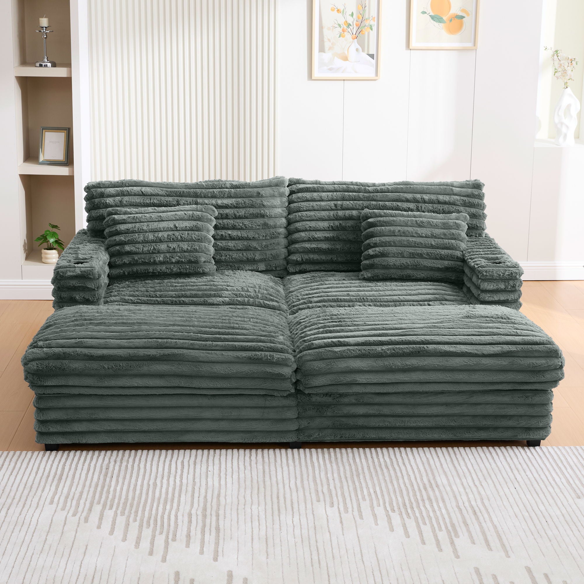 Oversized Double Chaise Lounge Sofa Bed With USB Ports And Cup Holders