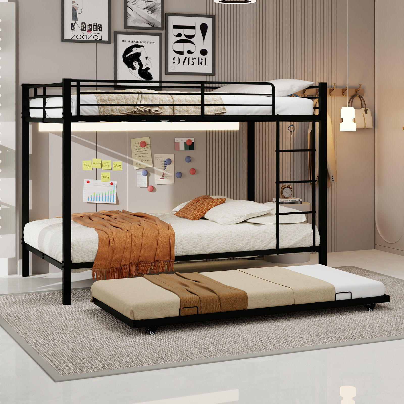 Bunk Bed For Kids, Convertible Frame With Ladders & Guardrail