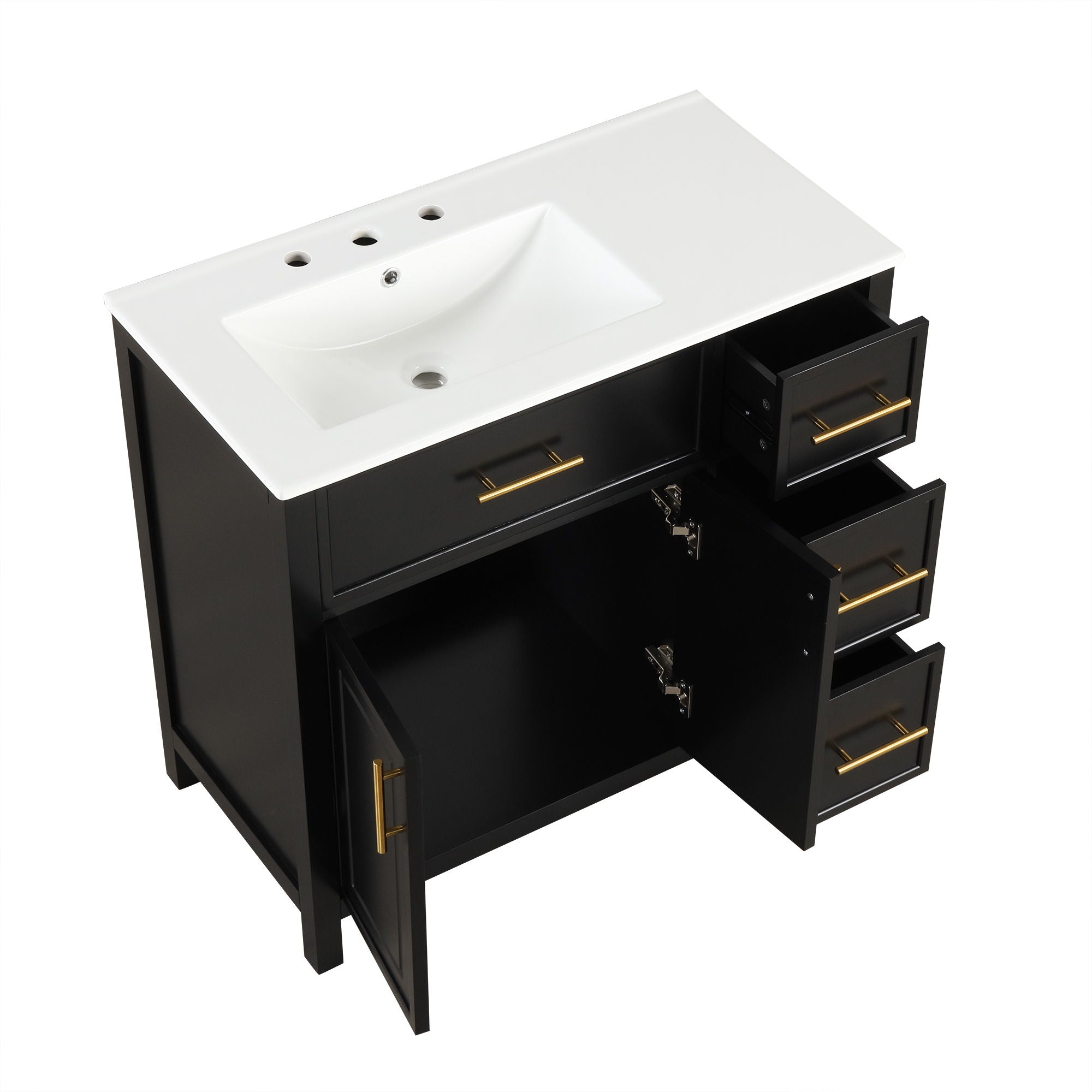 Modern Bathroom Vanity With Sink Top, 2 Doors And 3 Drawers