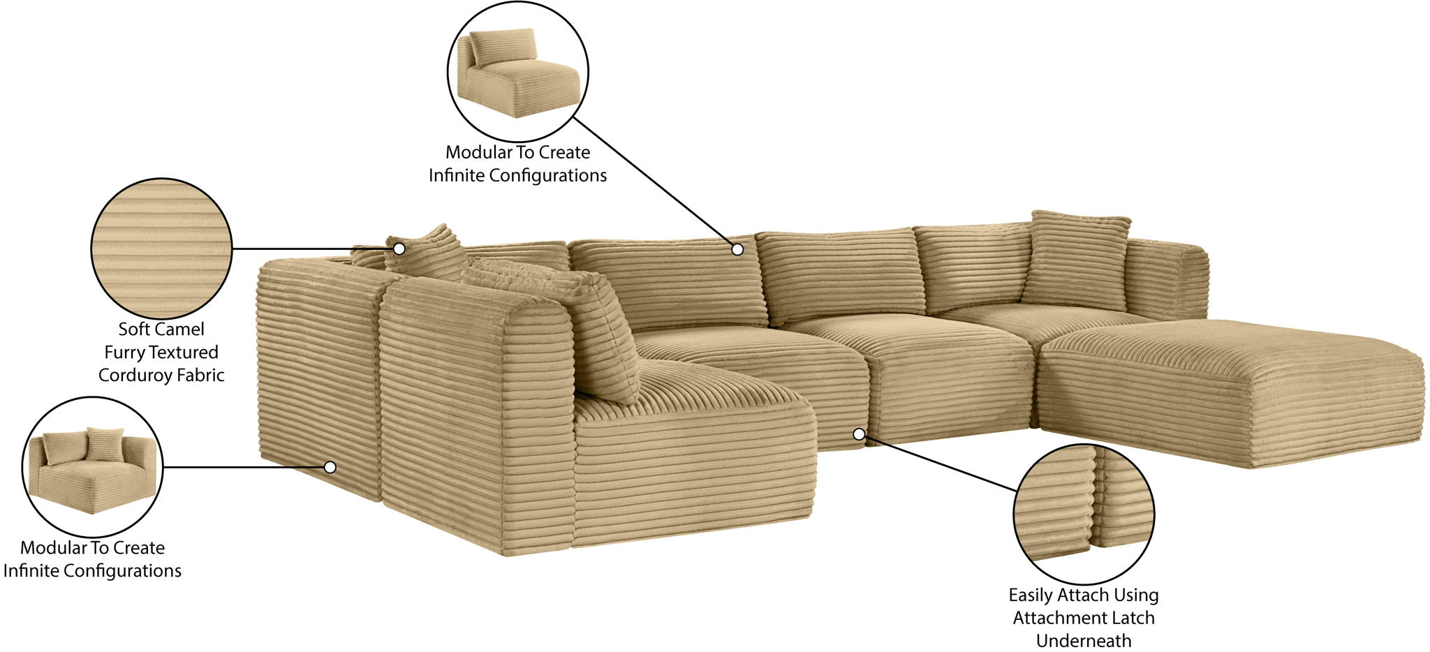 Shaggy - 6 Piece Modular U-Shaped Sectional