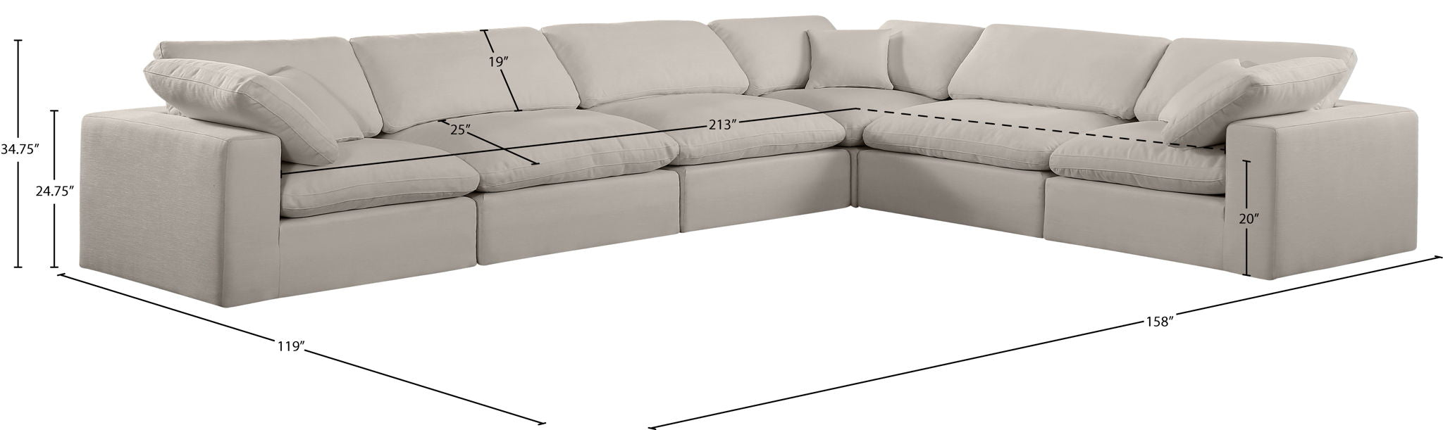 Comfy - 6 Piece Linen Modular Corner Sectional