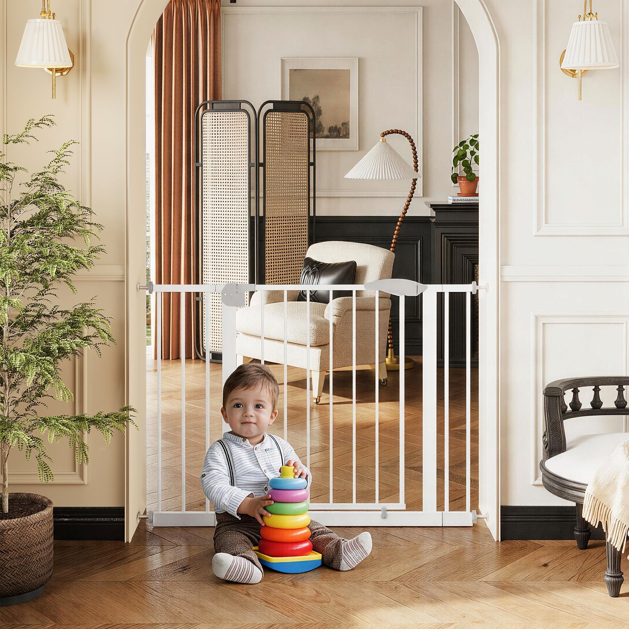 Pressure Mounted Baby Gate For Stairs - White