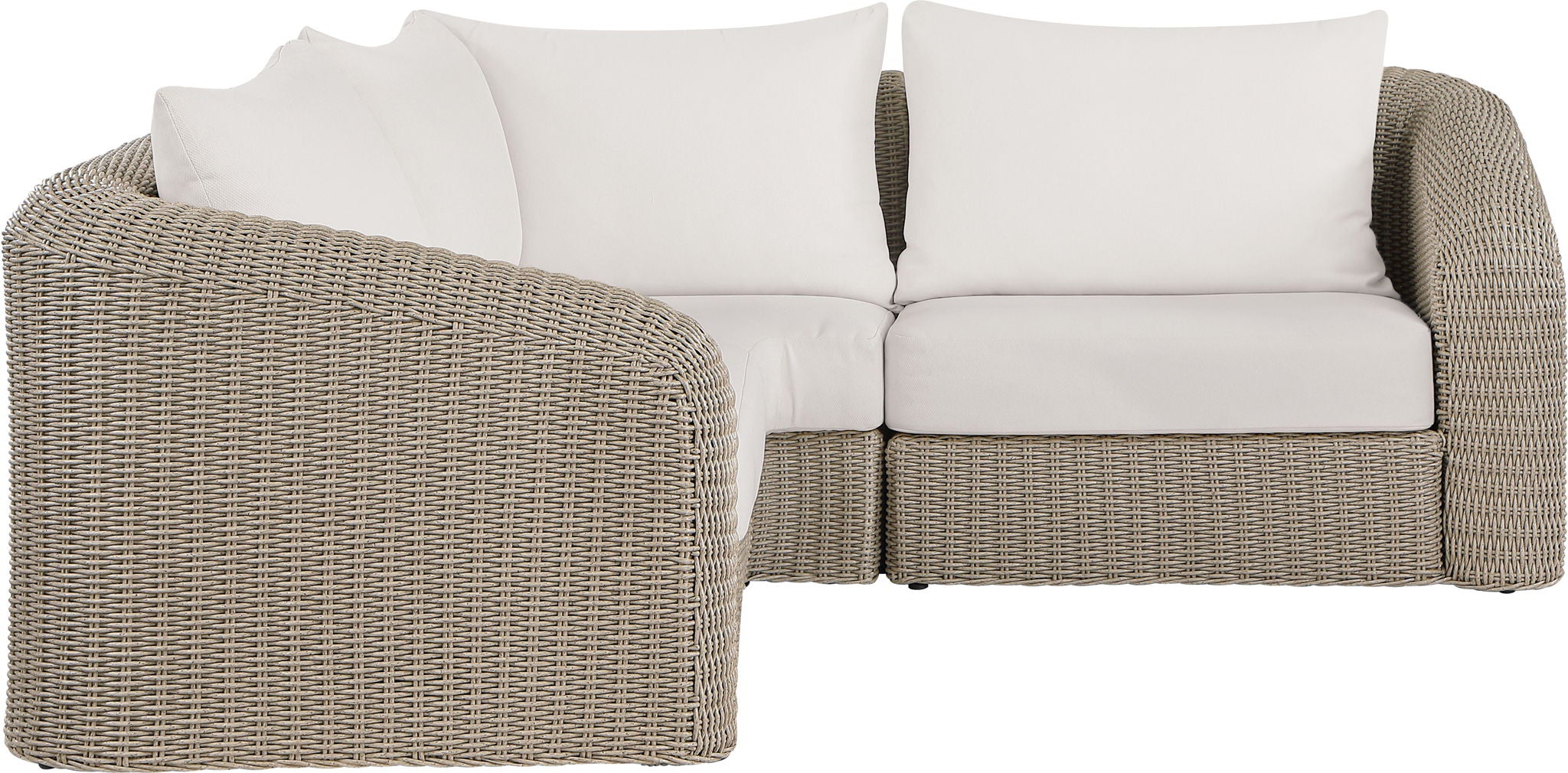 Seacrest - Olefin Water Resistant Fabric And Wicker 3 Piece Outdoor Patio Modular Sectional
