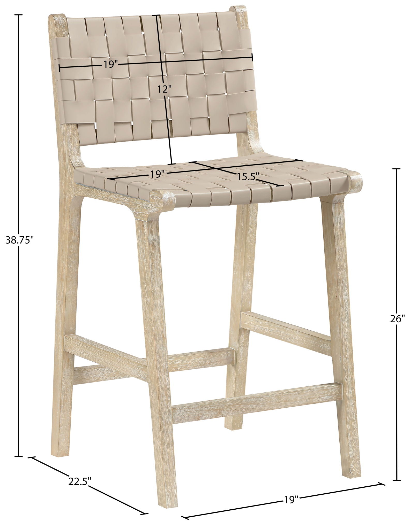 Entwine - Vegan Leather Upholstered Counter Stool - Painted Natural