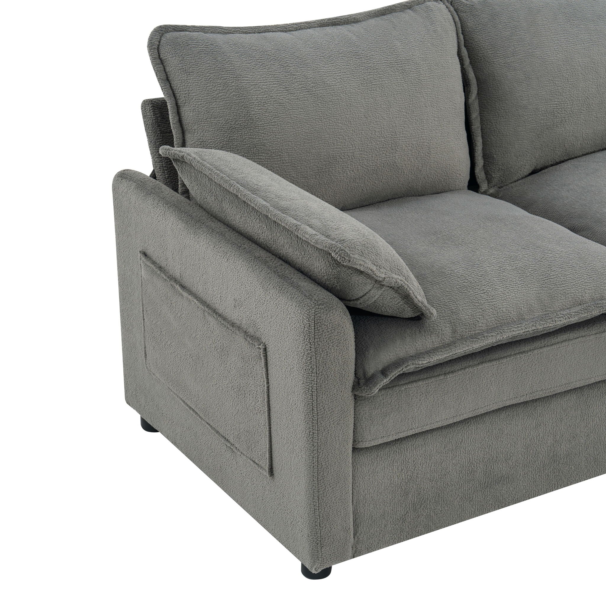 Modern Sofa Set With Double Layer Cushion And Side Storage Pockets