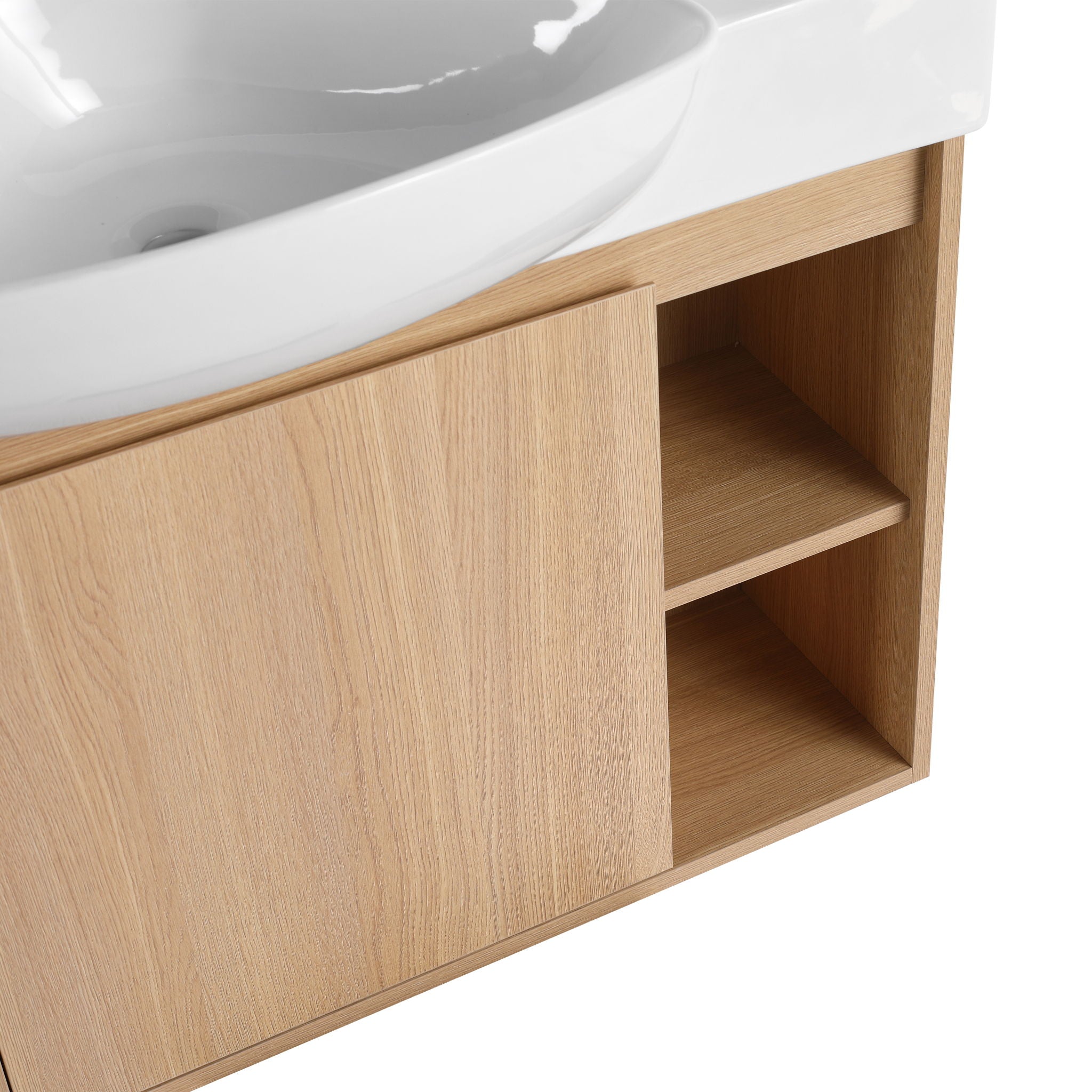 26" Wall Mounted Bathroom Vanity With Sink & Soft Close Door - Oak