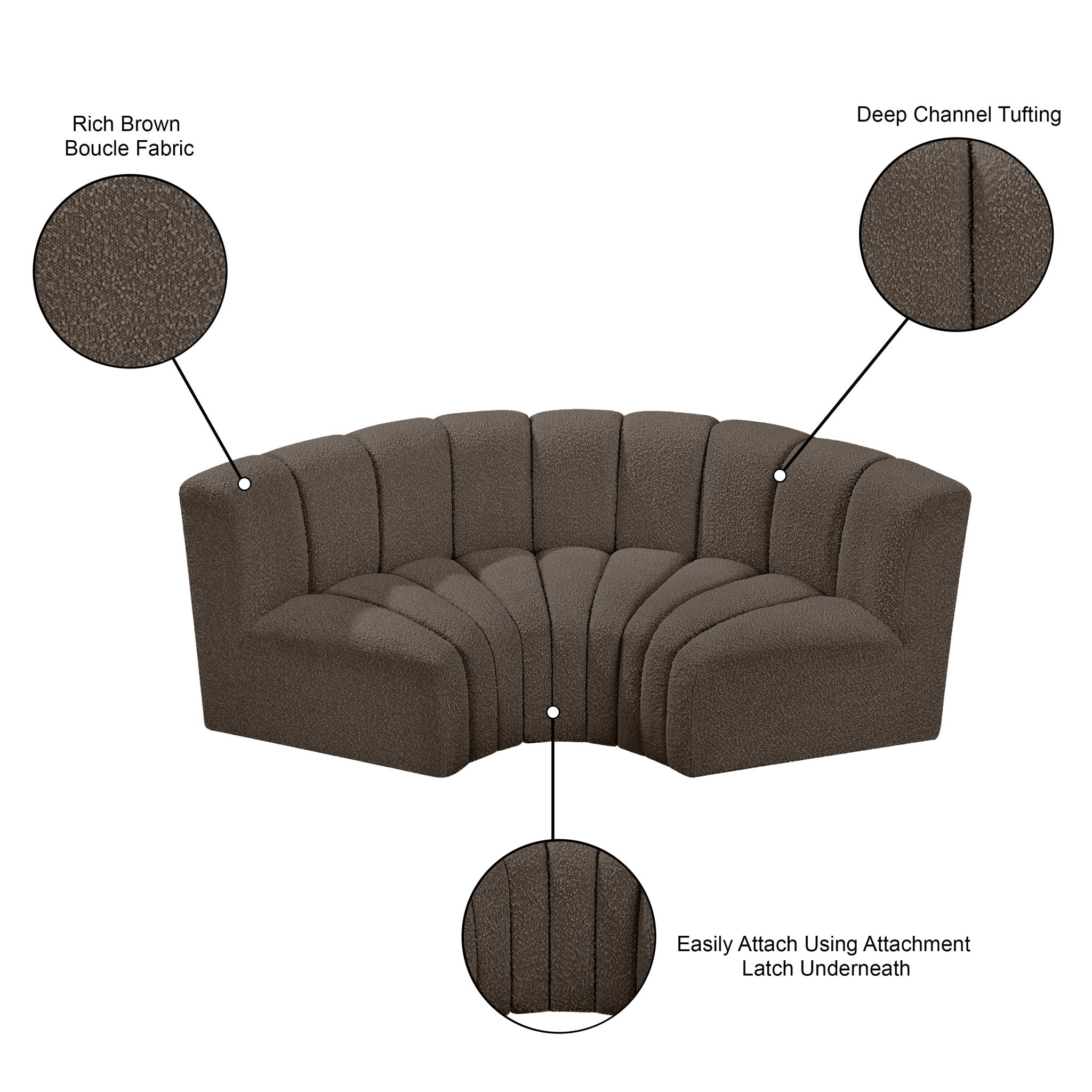 Arc - Boucle Fabric 3 Piece Modular U-Shaped Sofa