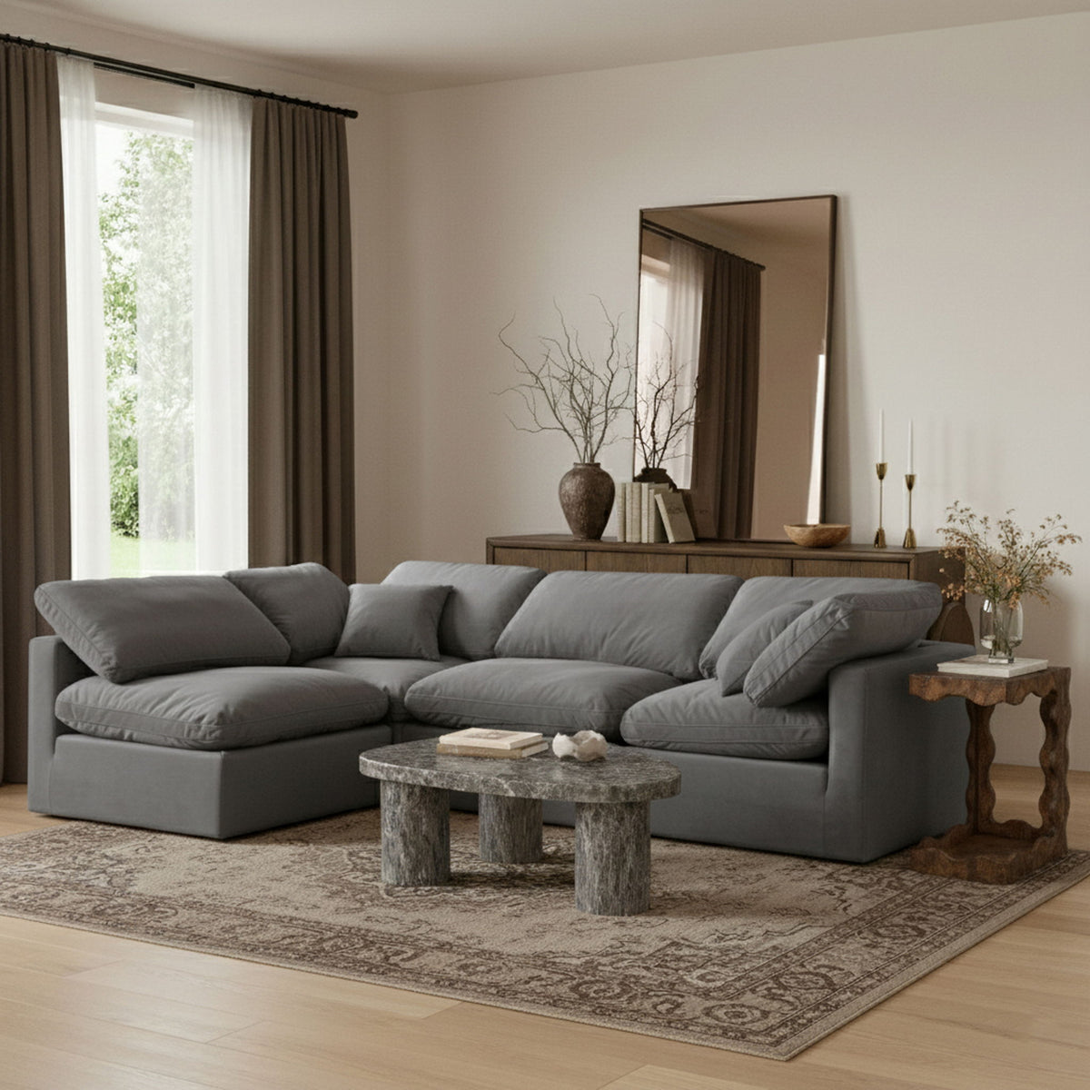 Indulge - Velvet 4 Piece Modular Sectional
