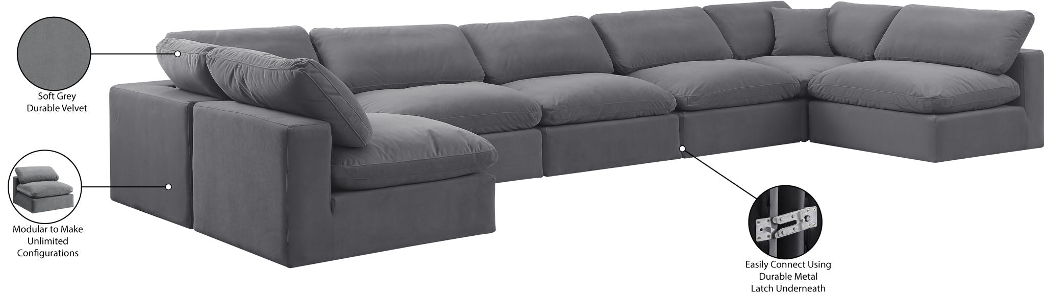 Comfy - 7 Piece Velvet Modular Armless Sectional