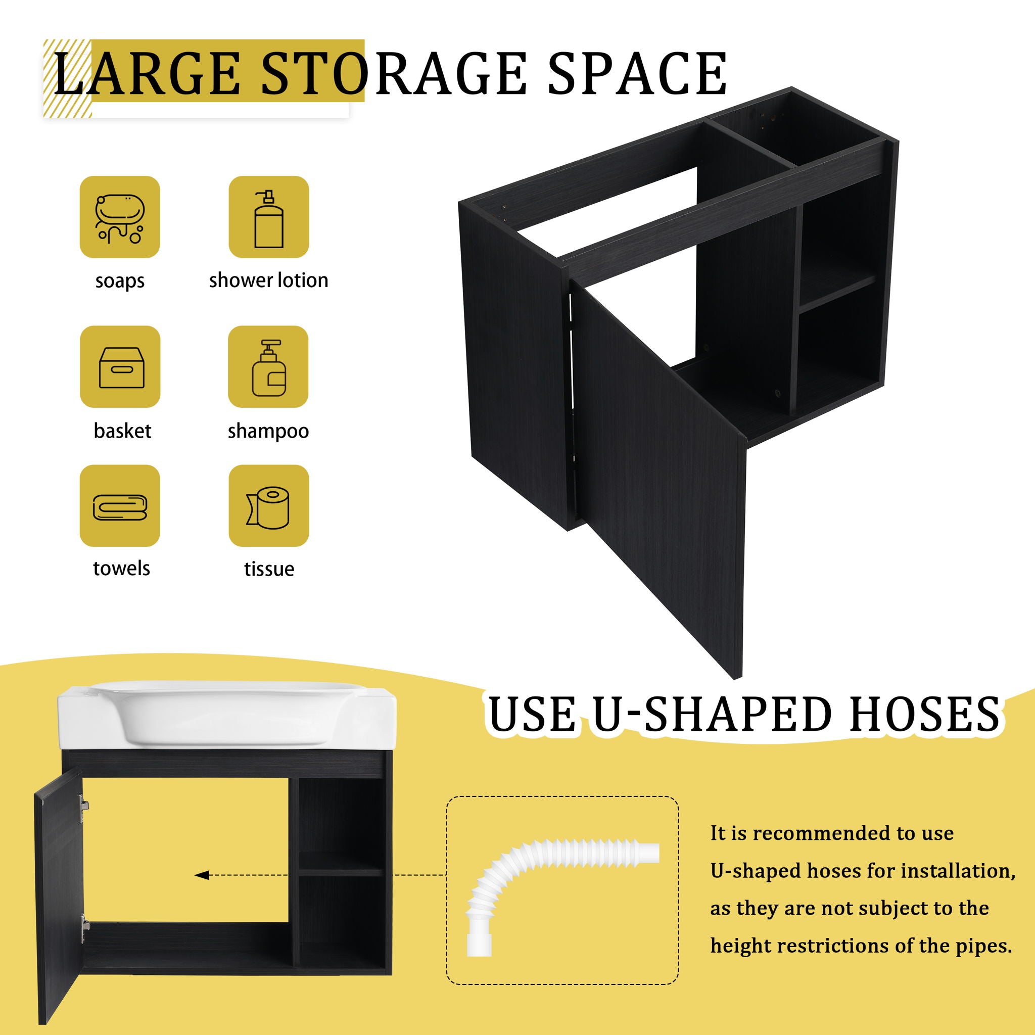 28" Wall Mounted Bathroom Vanity With Sink & Soft Close Door - Black Chestnut