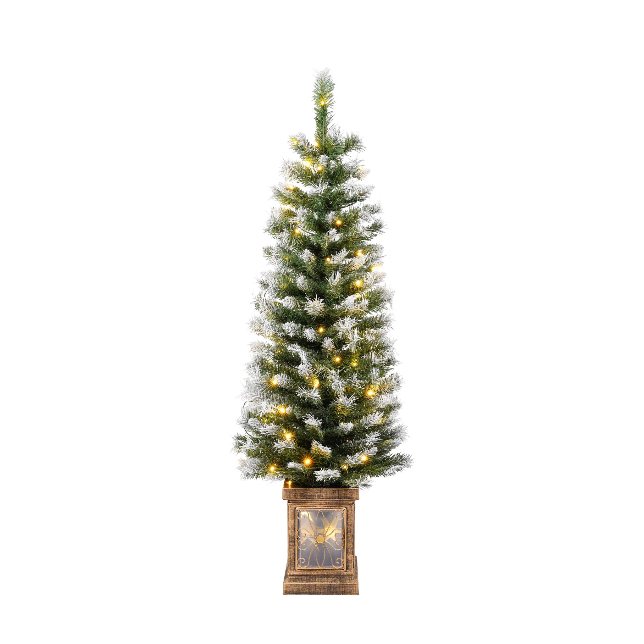 Artificial Christmas 3 Piece Set Wreath And 2 Entrance Trees With LED Lights - White / Green