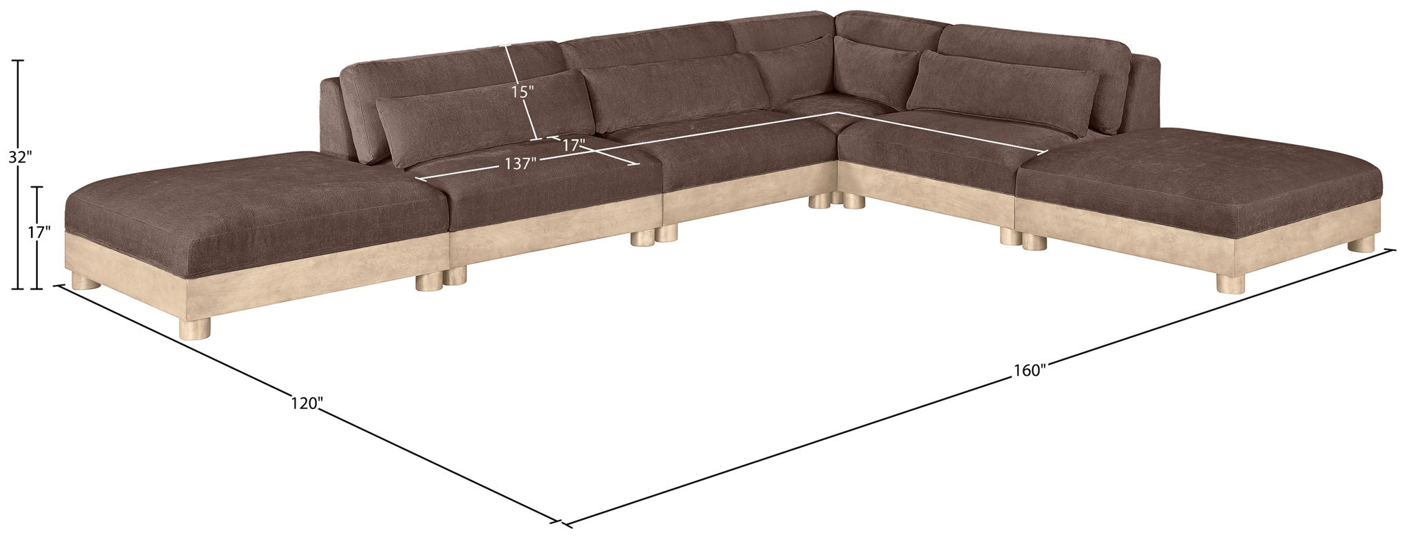 Turin - Chenille Fabric Upholstered Modular Sectional - Brown