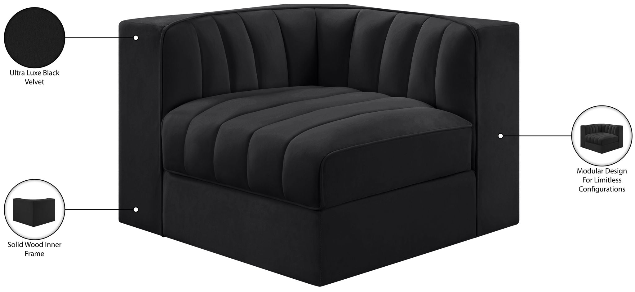 Rummi - Velvet Performance Fabric Upholstered Modular Corner Chair
