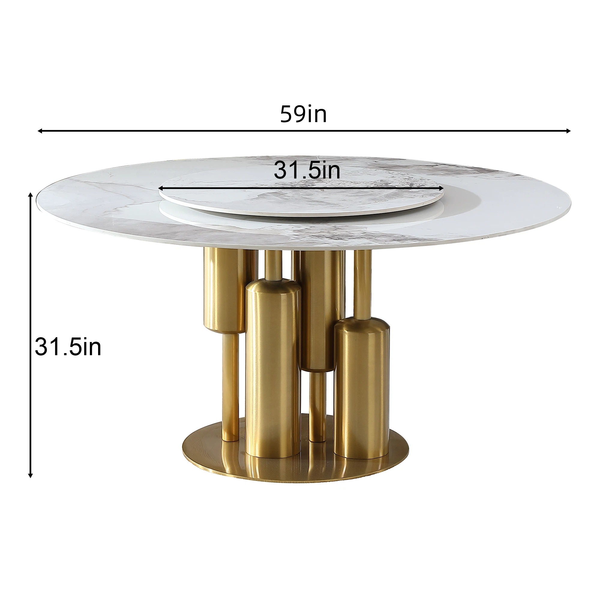 Dining Table, Round For Dining Room - Gold / Gold / White