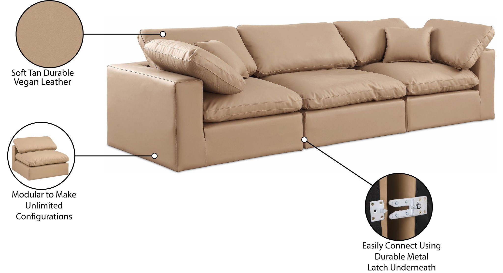 Comfy - Faux Leather Modular Sofa 3 Pieces - Tan